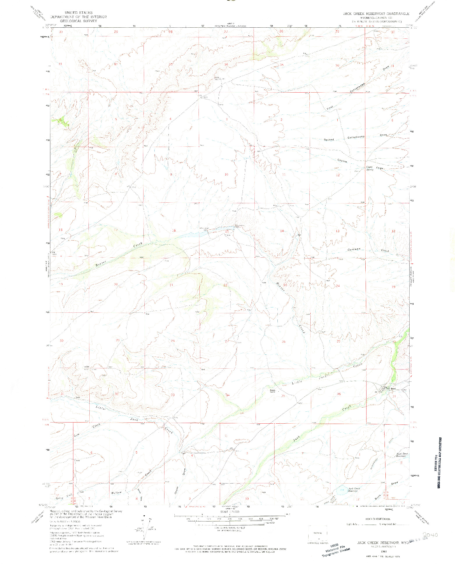 USGS 1:24000-SCALE QUADRANGLE FOR JACK CREEK RESERVOIR, WY 1961
