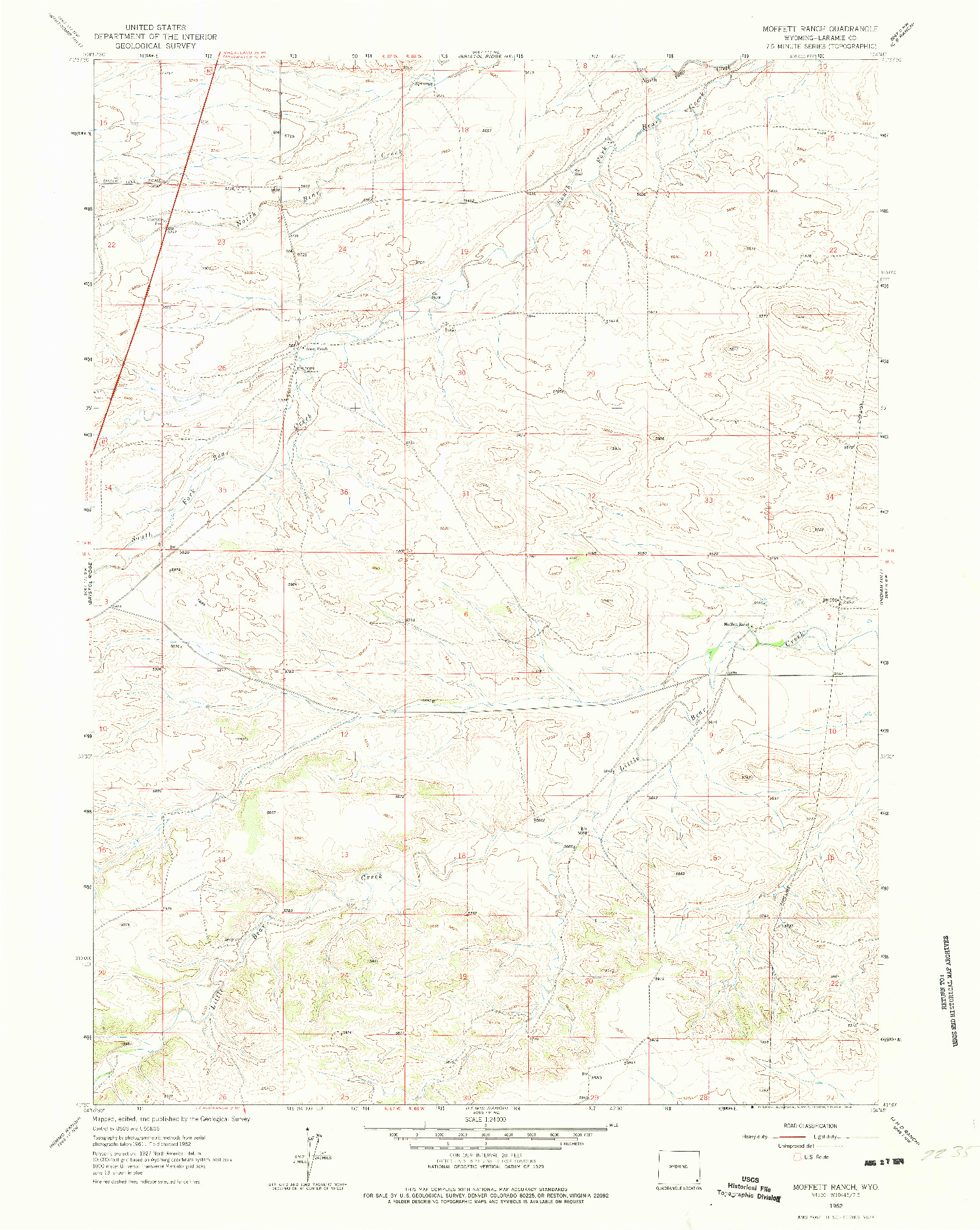 USGS 1:24000-SCALE QUADRANGLE FOR MOFFETT RANCH, WY 1962