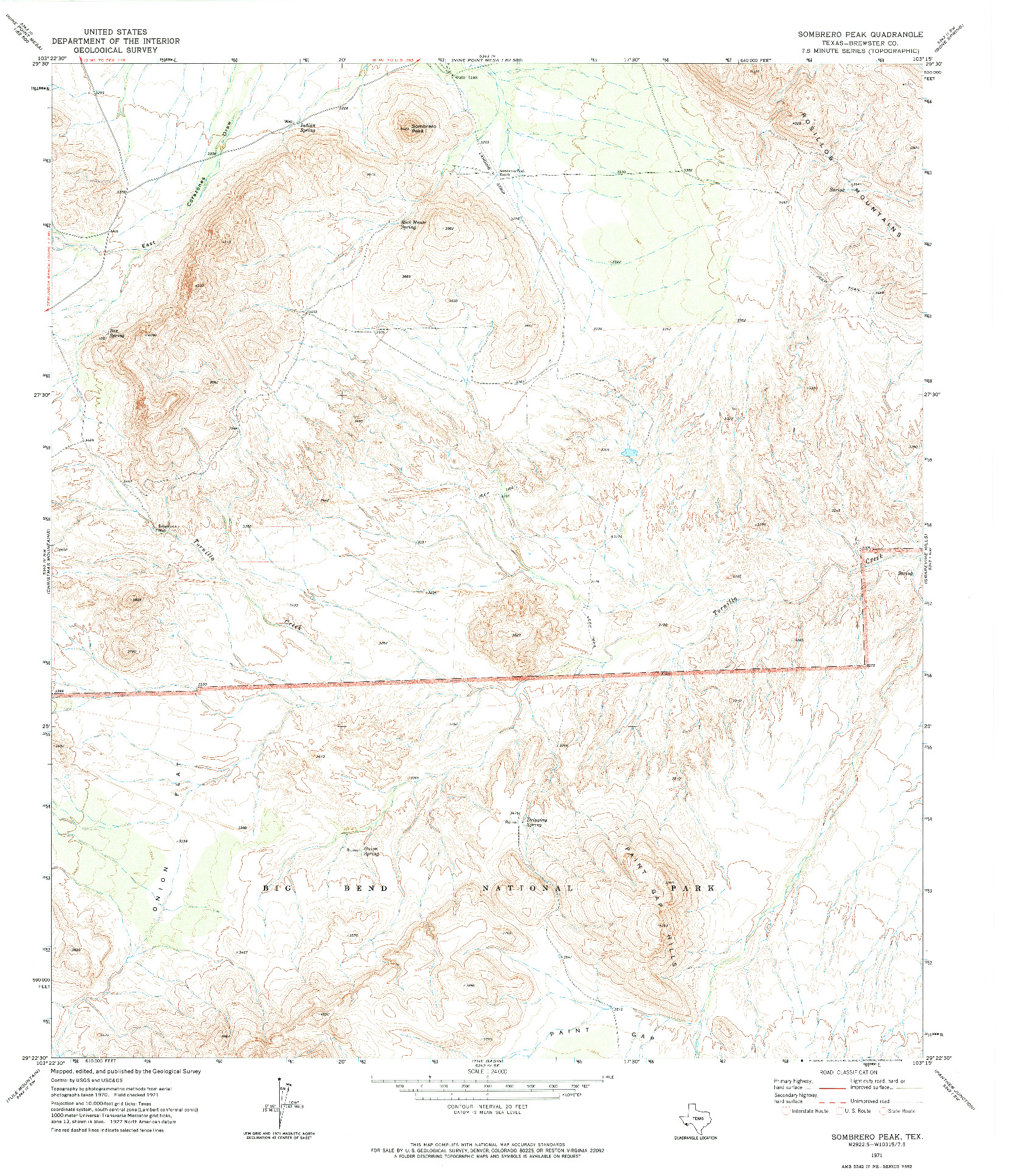 USGS 1:24000-SCALE QUADRANGLE FOR SOMBRERO PEAK, TX 1971