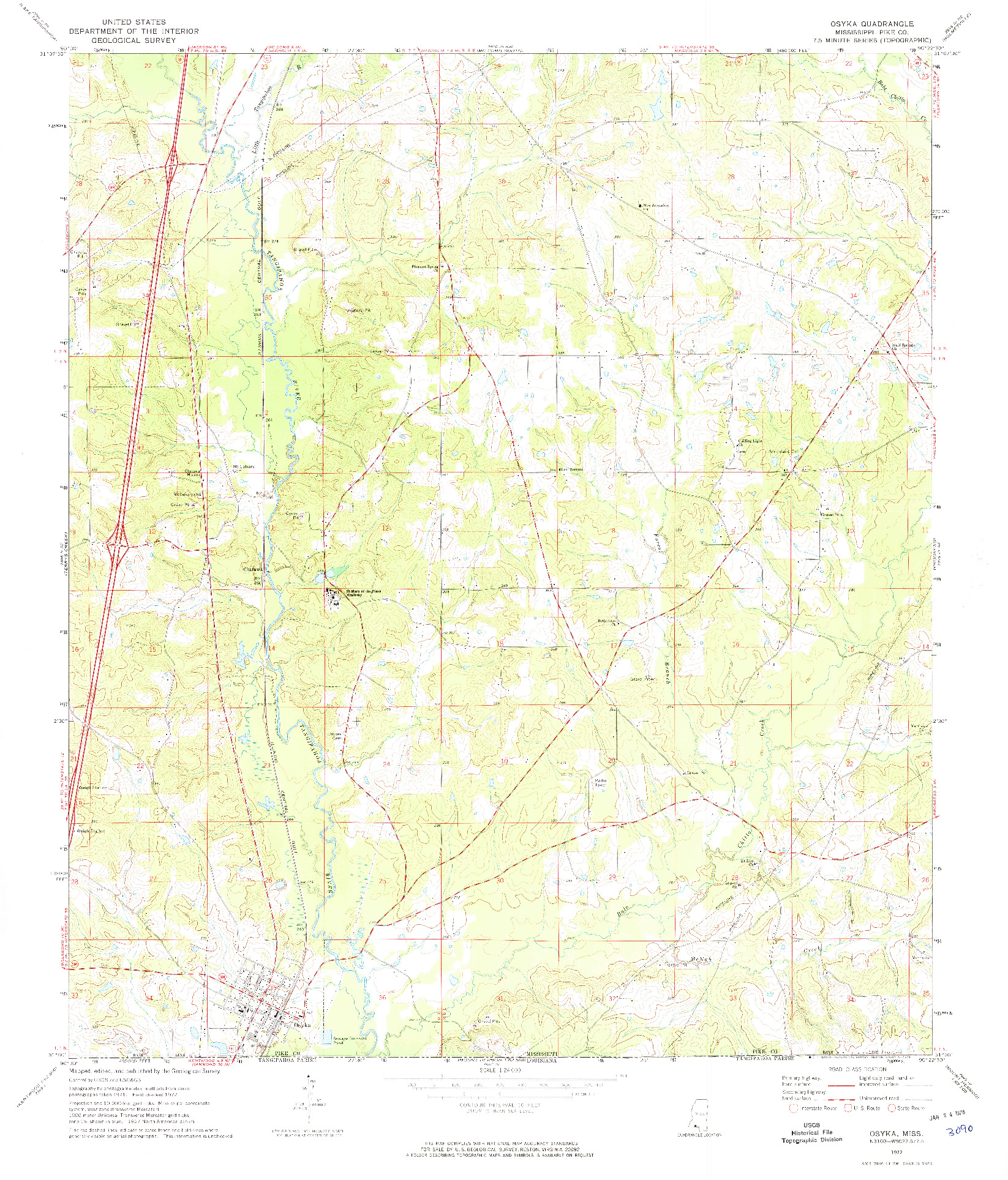 USGS 1:24000-SCALE QUADRANGLE FOR OSYKA, MS 1972