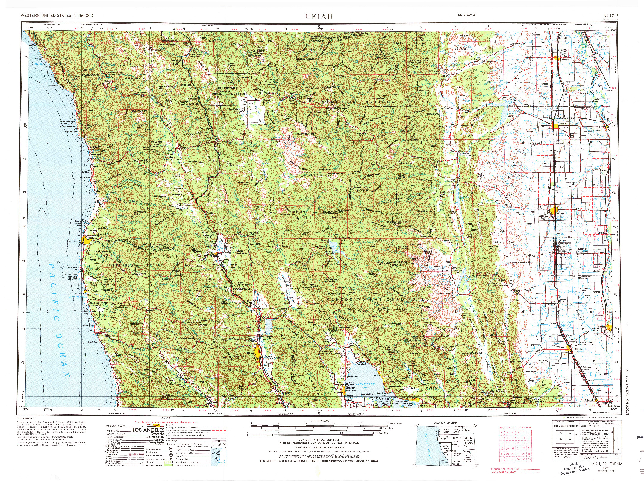 USGS 1:250000-SCALE QUADRANGLE FOR UKIAH, CA 1957