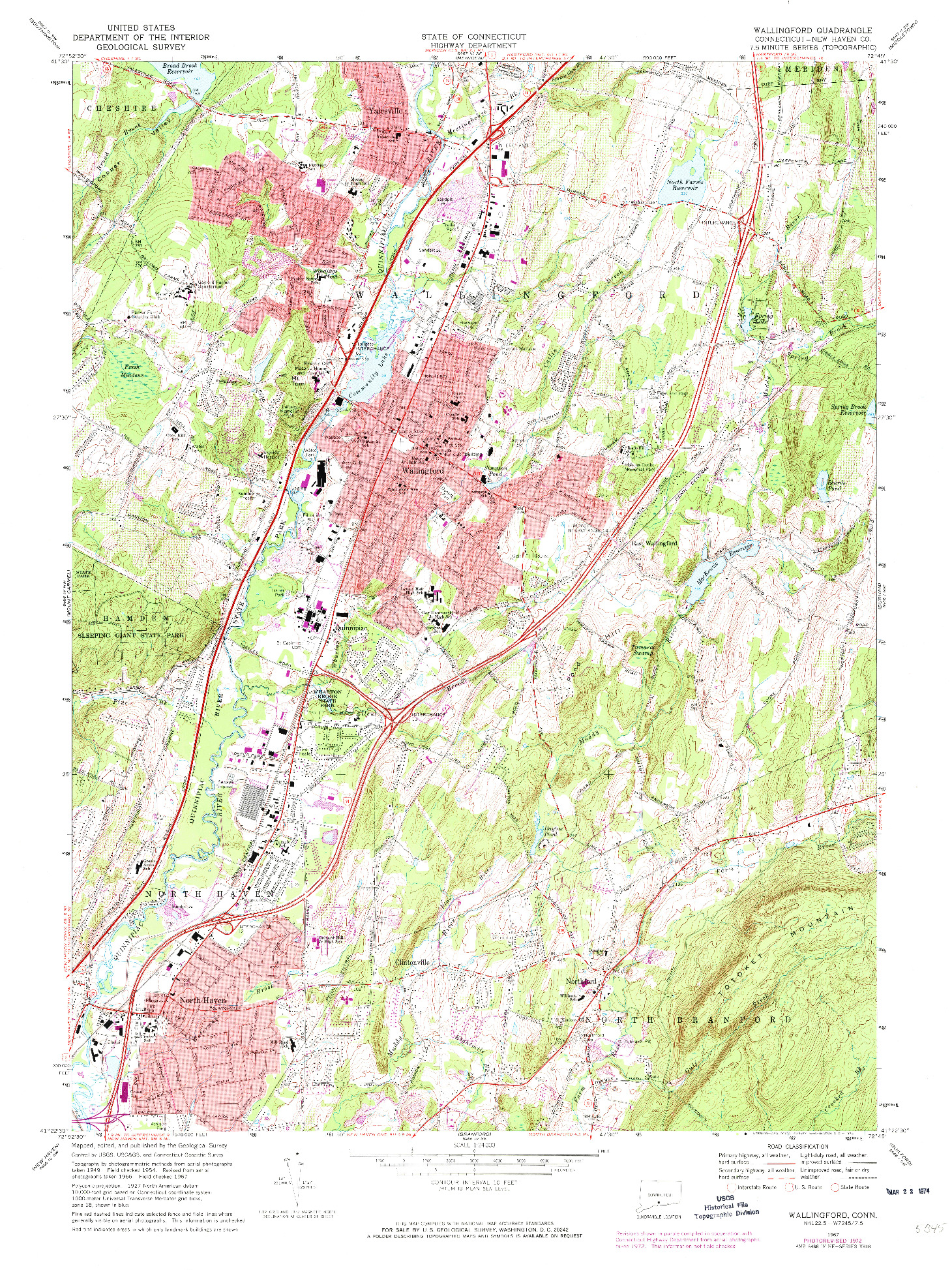 USGS 1:24000-SCALE QUADRANGLE FOR WALLINGFORD, CT 1967