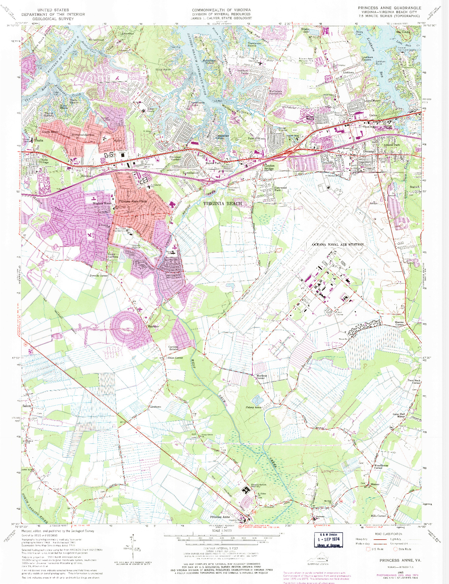 USGS 1:24000-SCALE QUADRANGLE FOR PRINCESS ANNE, VA 1965