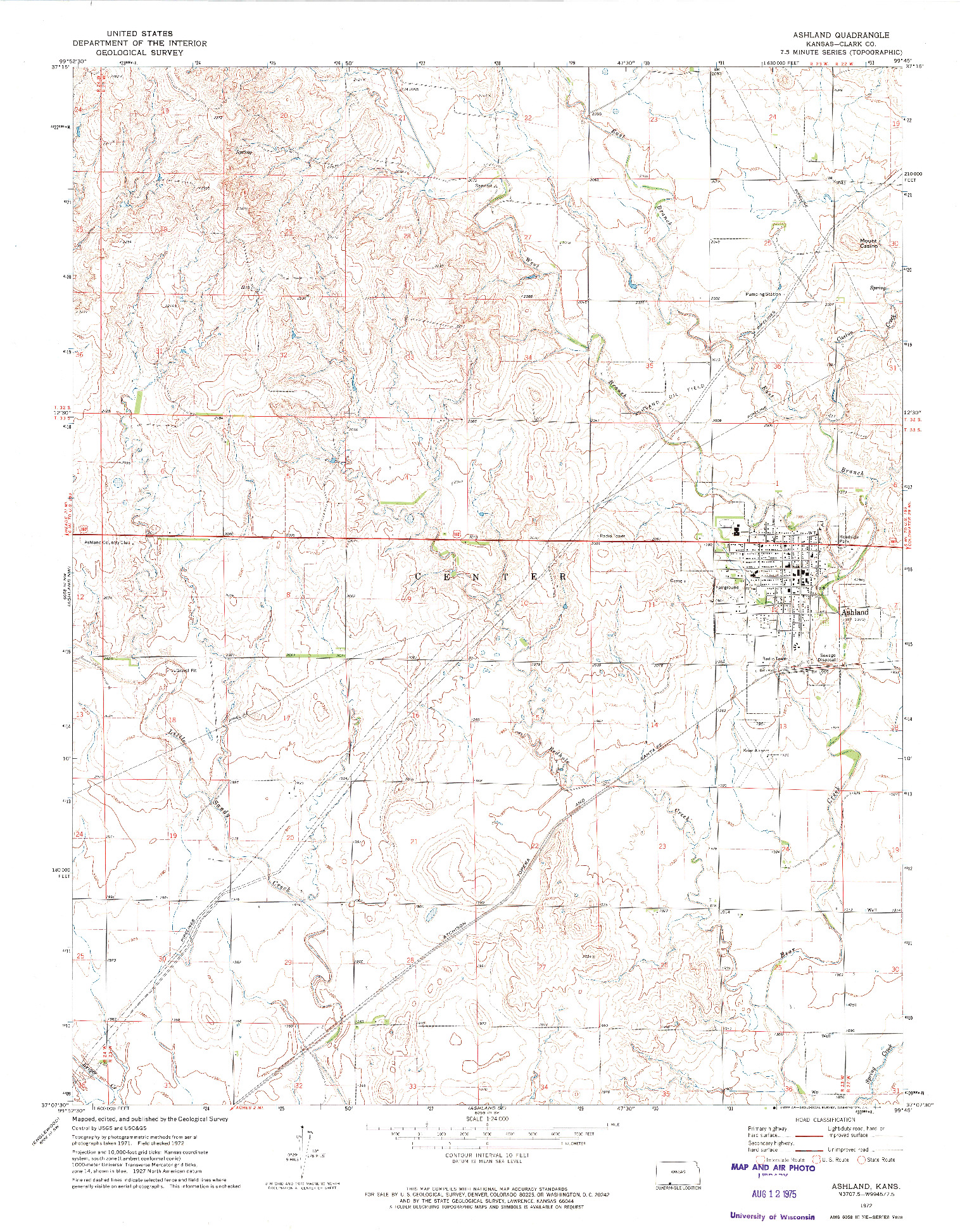 USGS 1:24000-SCALE QUADRANGLE FOR ASHLAND, KS 1972