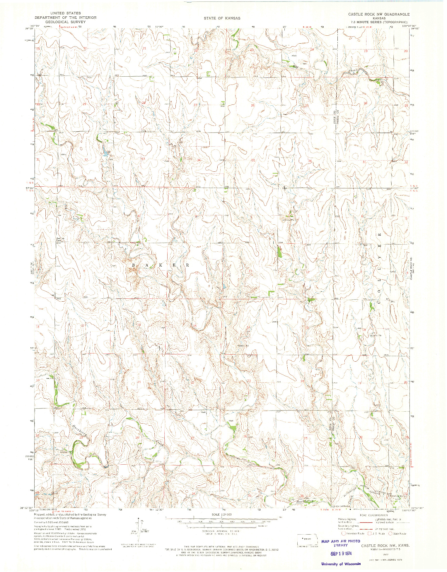 USGS 1:24000-SCALE QUADRANGLE FOR CASTLE ROCK NW, KS 1972