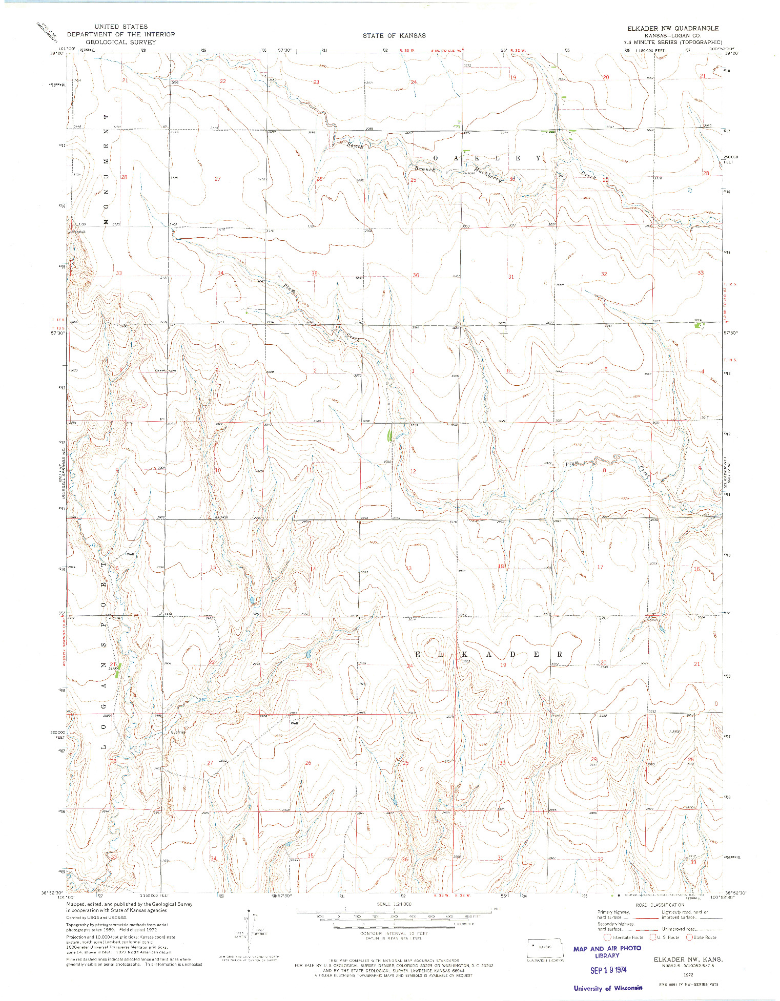 USGS 1:24000-SCALE QUADRANGLE FOR ELKADER NW, KS 1972