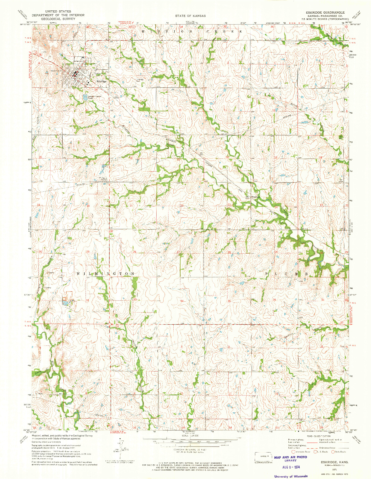 USGS 1:24000-SCALE QUADRANGLE FOR ESKRIDGE, KS 1971