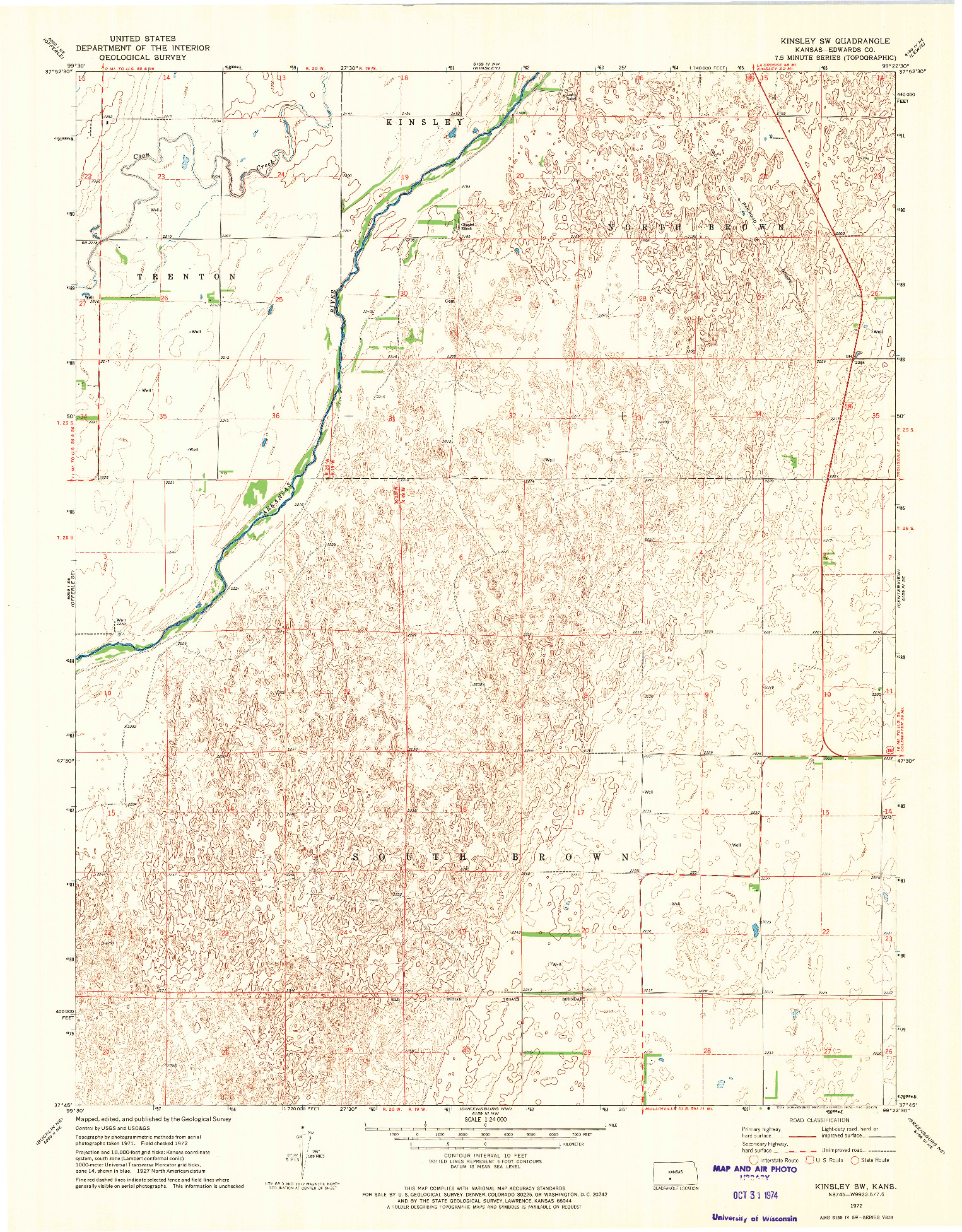 USGS 1:24000-SCALE QUADRANGLE FOR KINSLEY SW, KS 1972