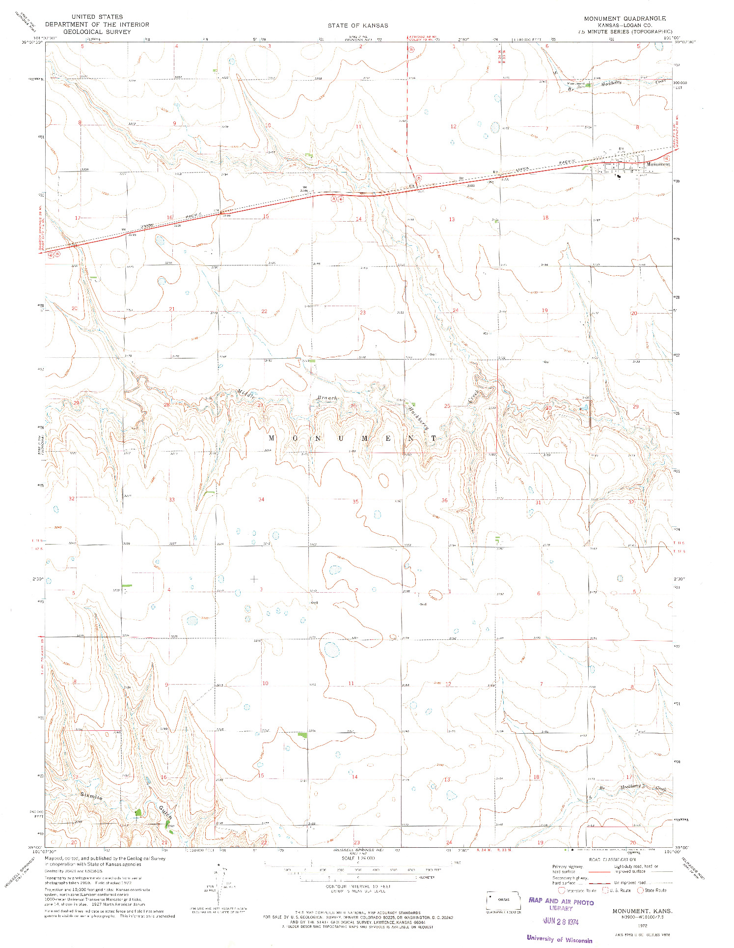 USGS 1:24000-SCALE QUADRANGLE FOR MONUMENT, KS 1972