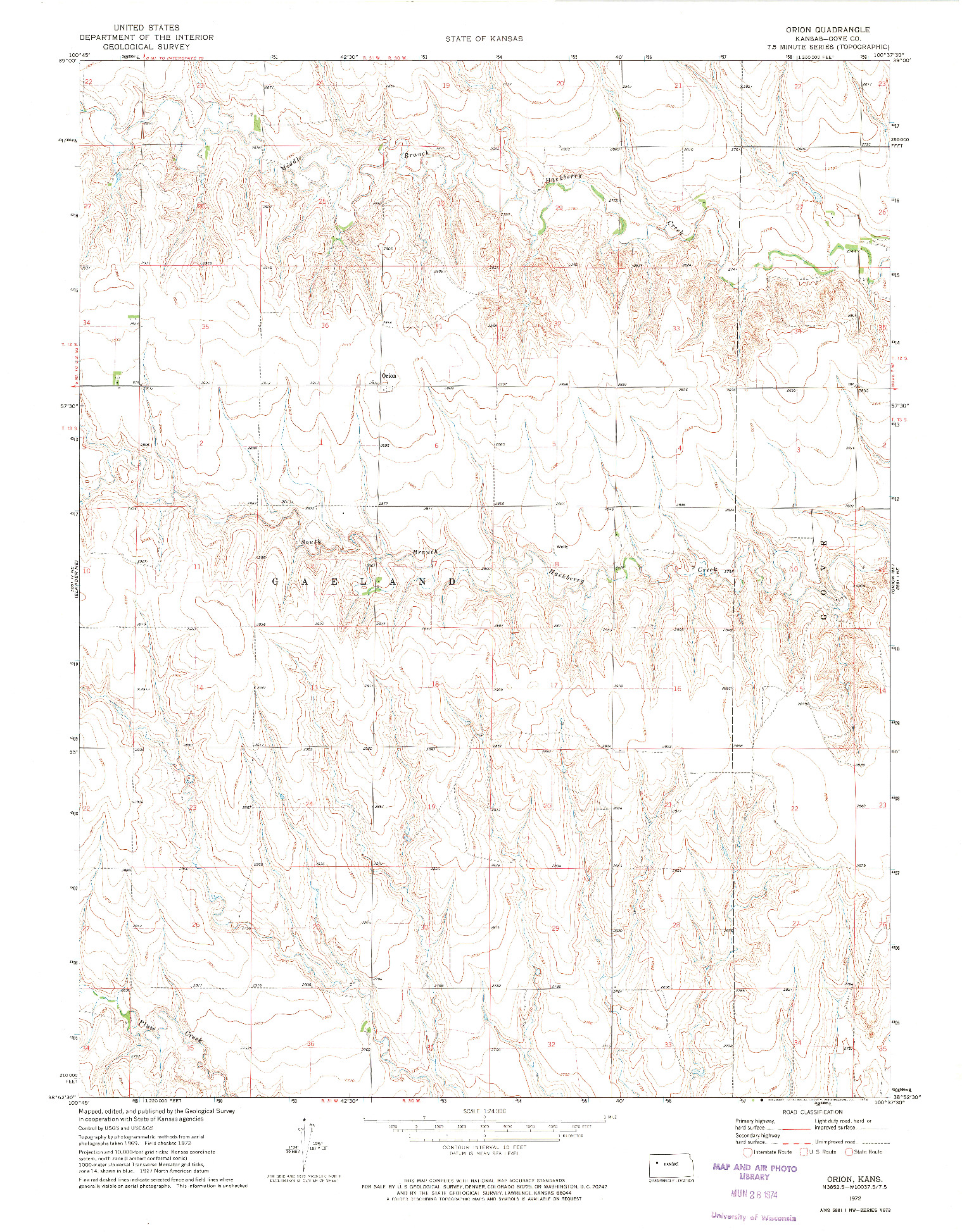 USGS 1:24000-SCALE QUADRANGLE FOR ORION, KS 1972