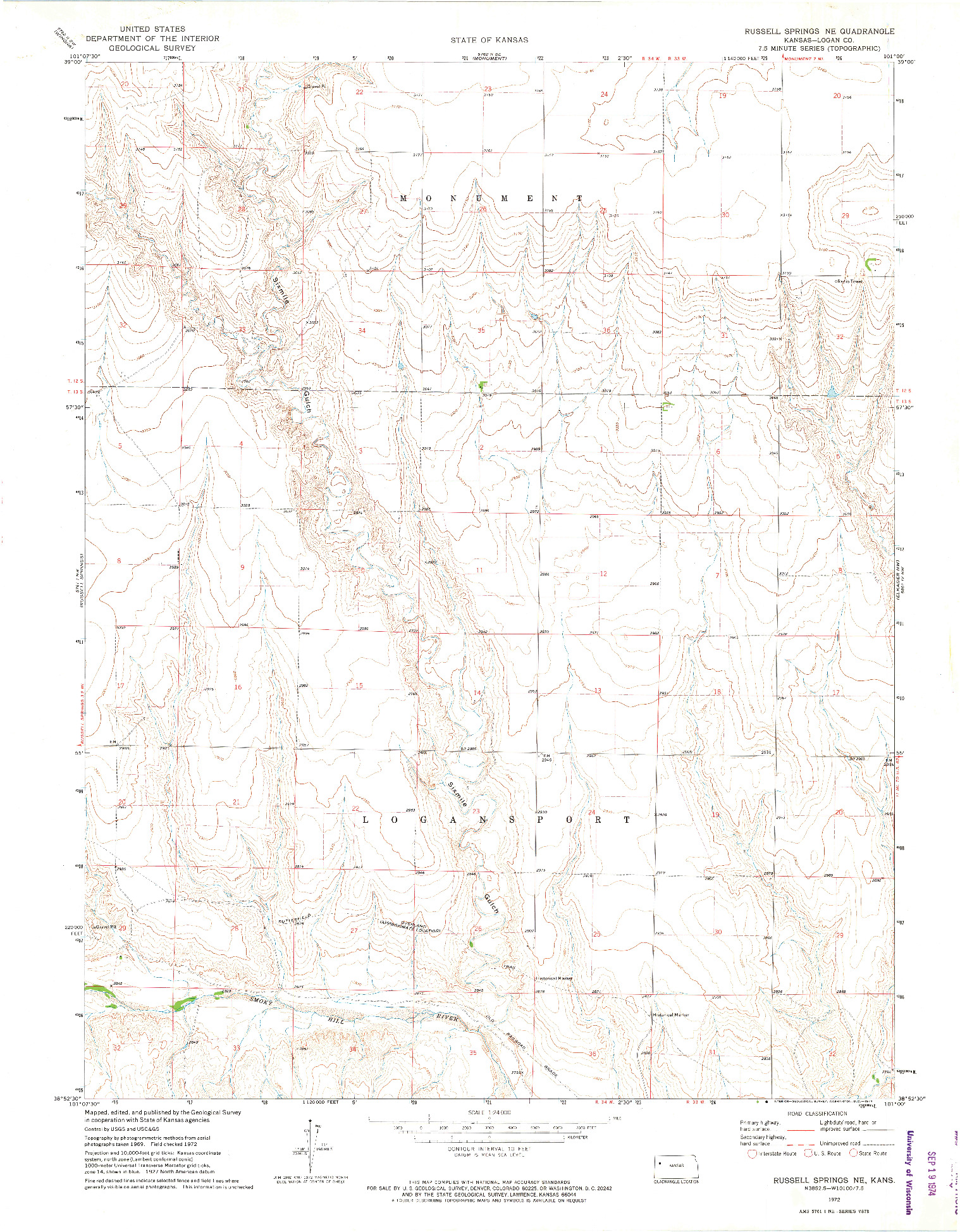 USGS 1:24000-SCALE QUADRANGLE FOR RUSSELL SPRINGS NE, KS 1972