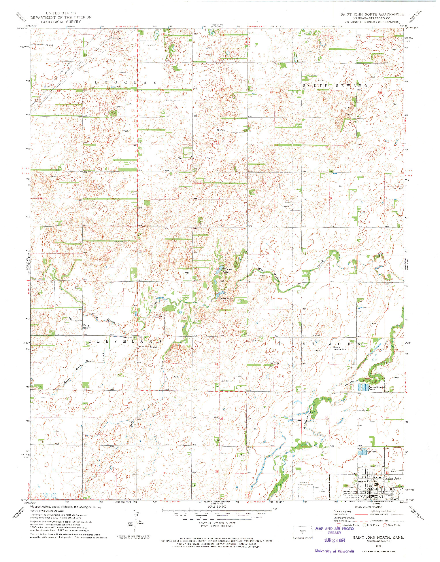 USGS 1:24000-SCALE QUADRANGLE FOR SAINT JOHN NORTH, KS 1972