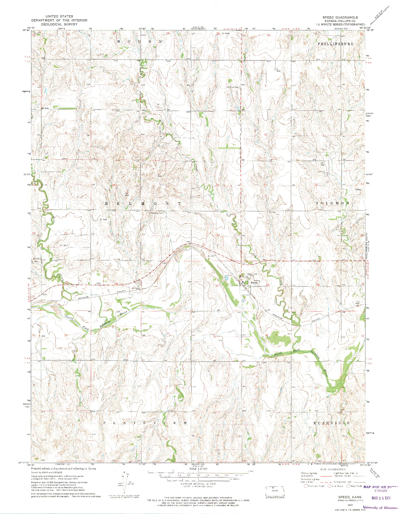 USGS 1:24000-SCALE QUADRANGLE FOR SPEED, KS 1972