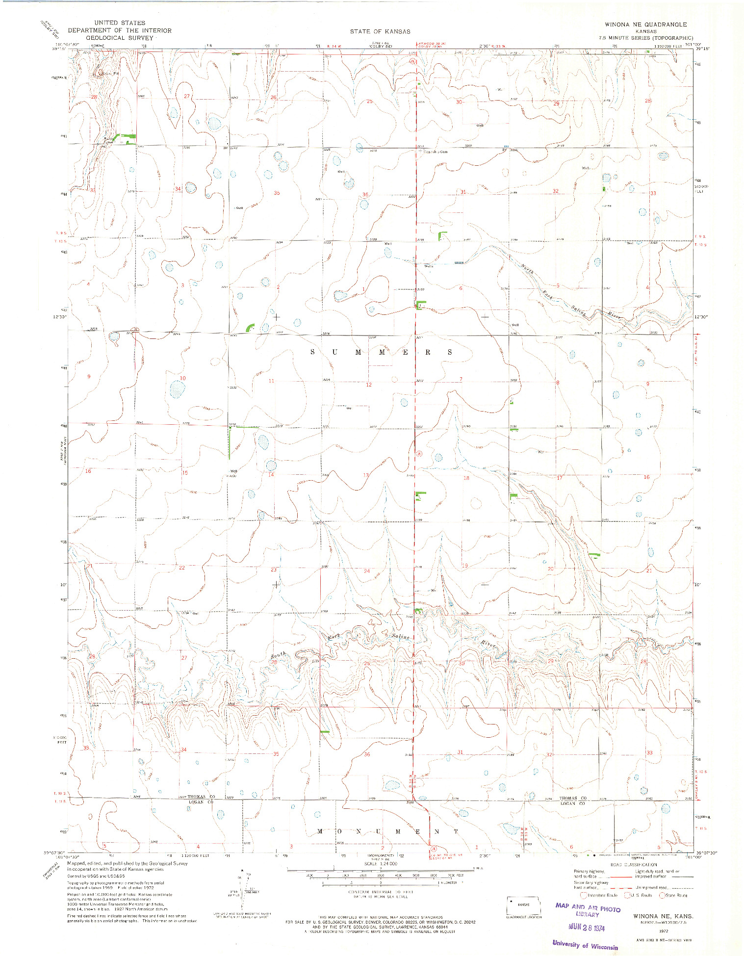 USGS 1:24000-SCALE QUADRANGLE FOR WINONA NE, KS 1972