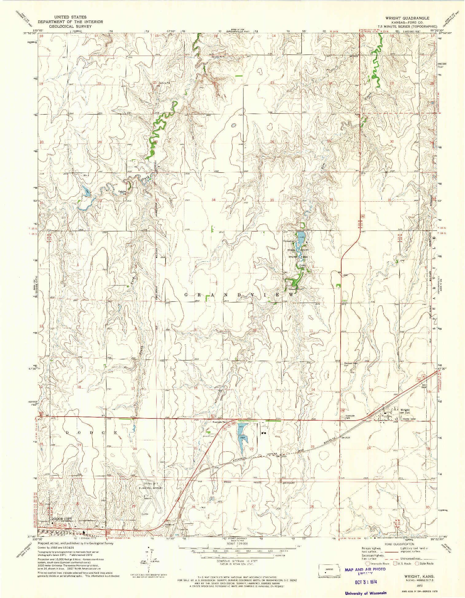 USGS 1:24000-SCALE QUADRANGLE FOR WRIGHT, KS 1972