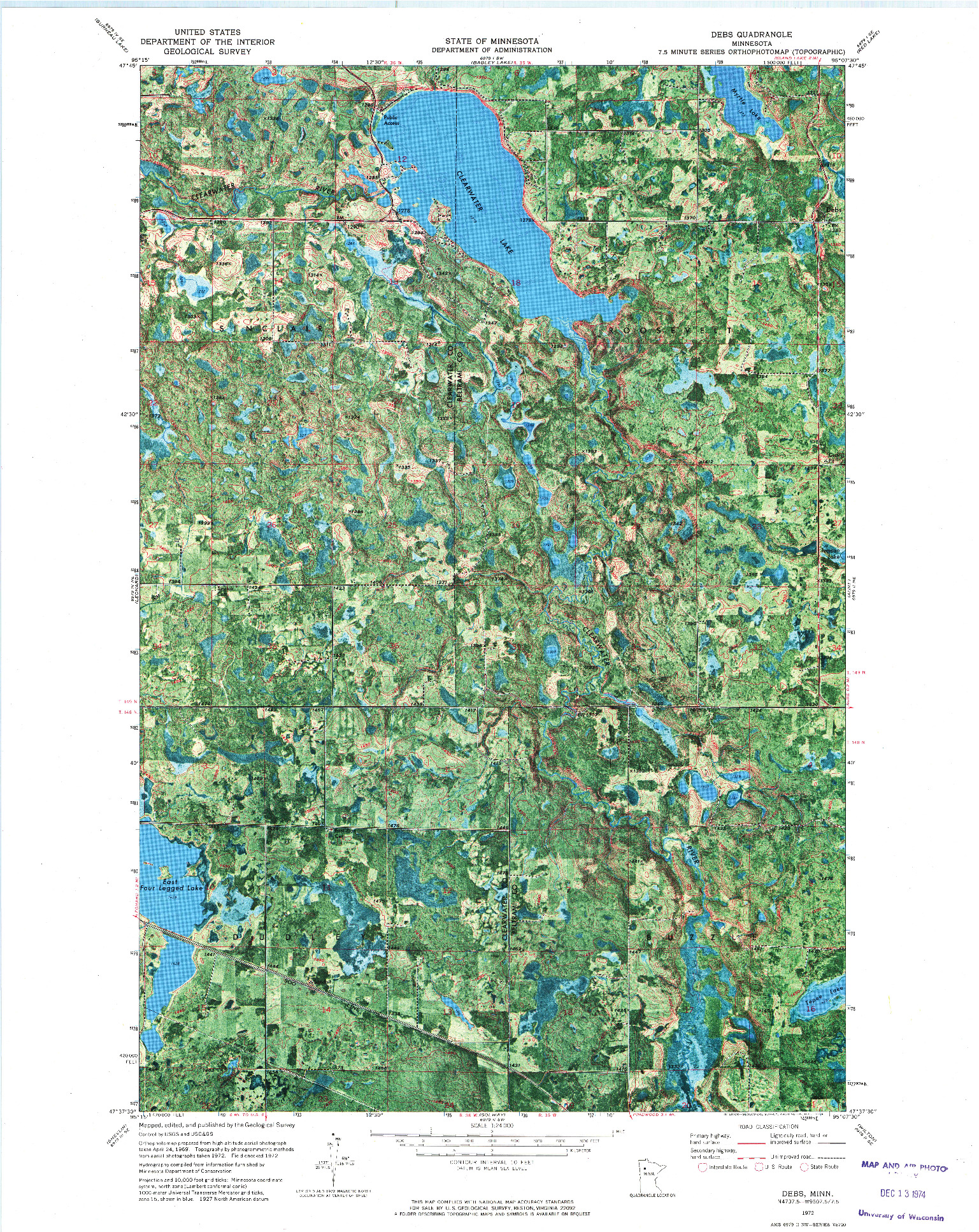 USGS 1:24000-SCALE QUADRANGLE FOR DEBS, MN 1972