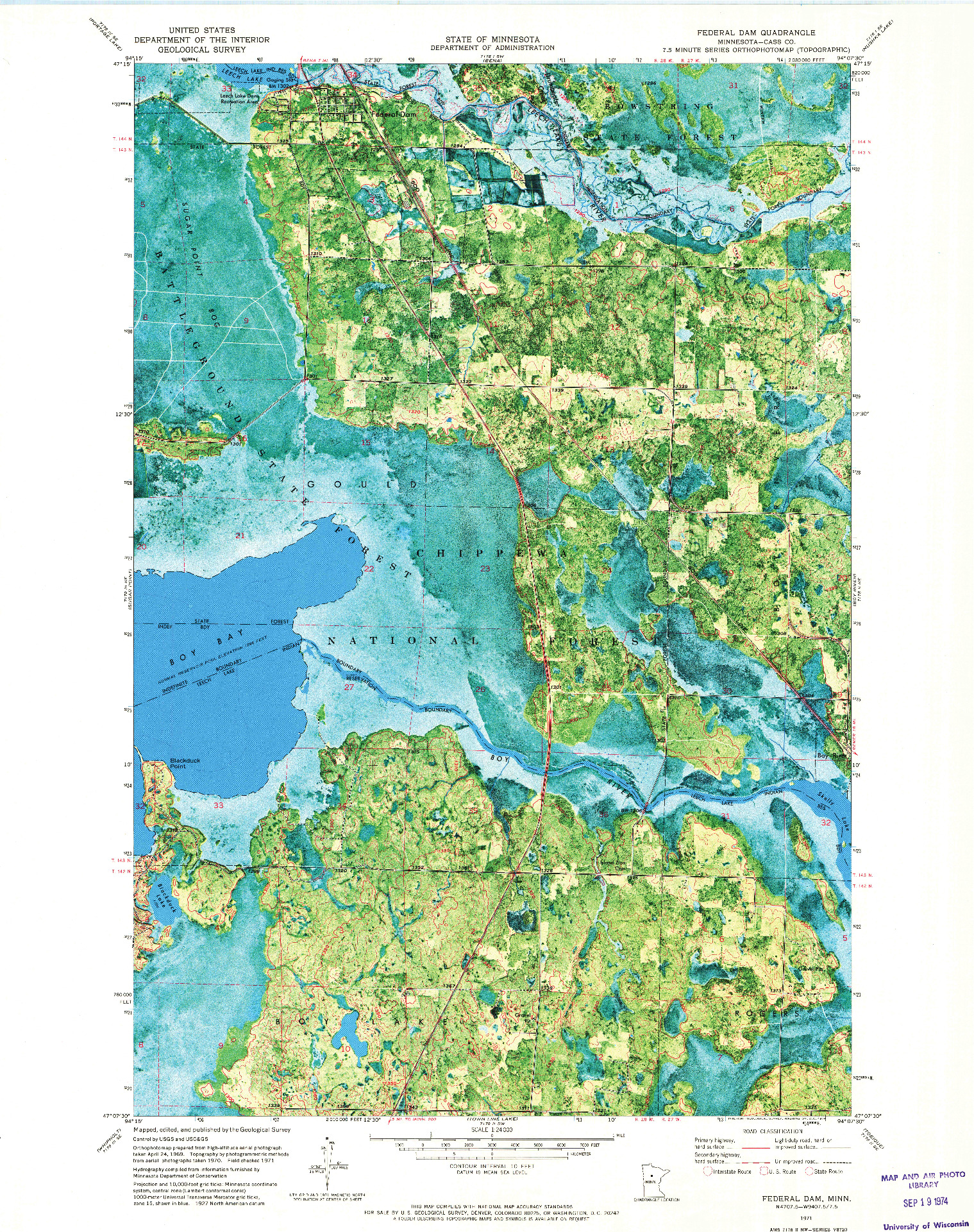 USGS 1:24000-SCALE QUADRANGLE FOR FEDERAL DAM, MN 1971