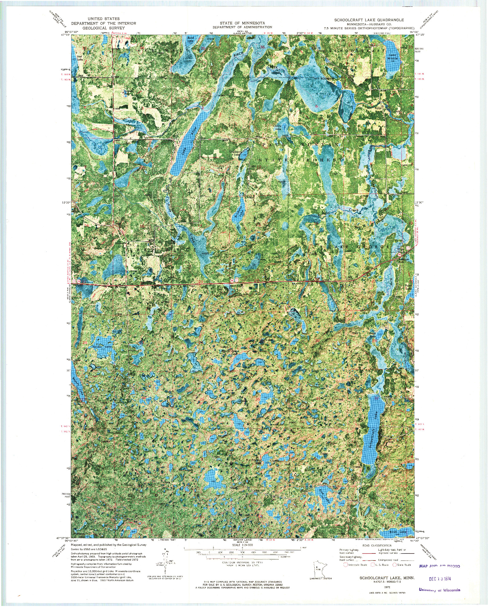 USGS 1:24000-SCALE QUADRANGLE FOR SCHOOLCRAFT LAKE, MN 1972