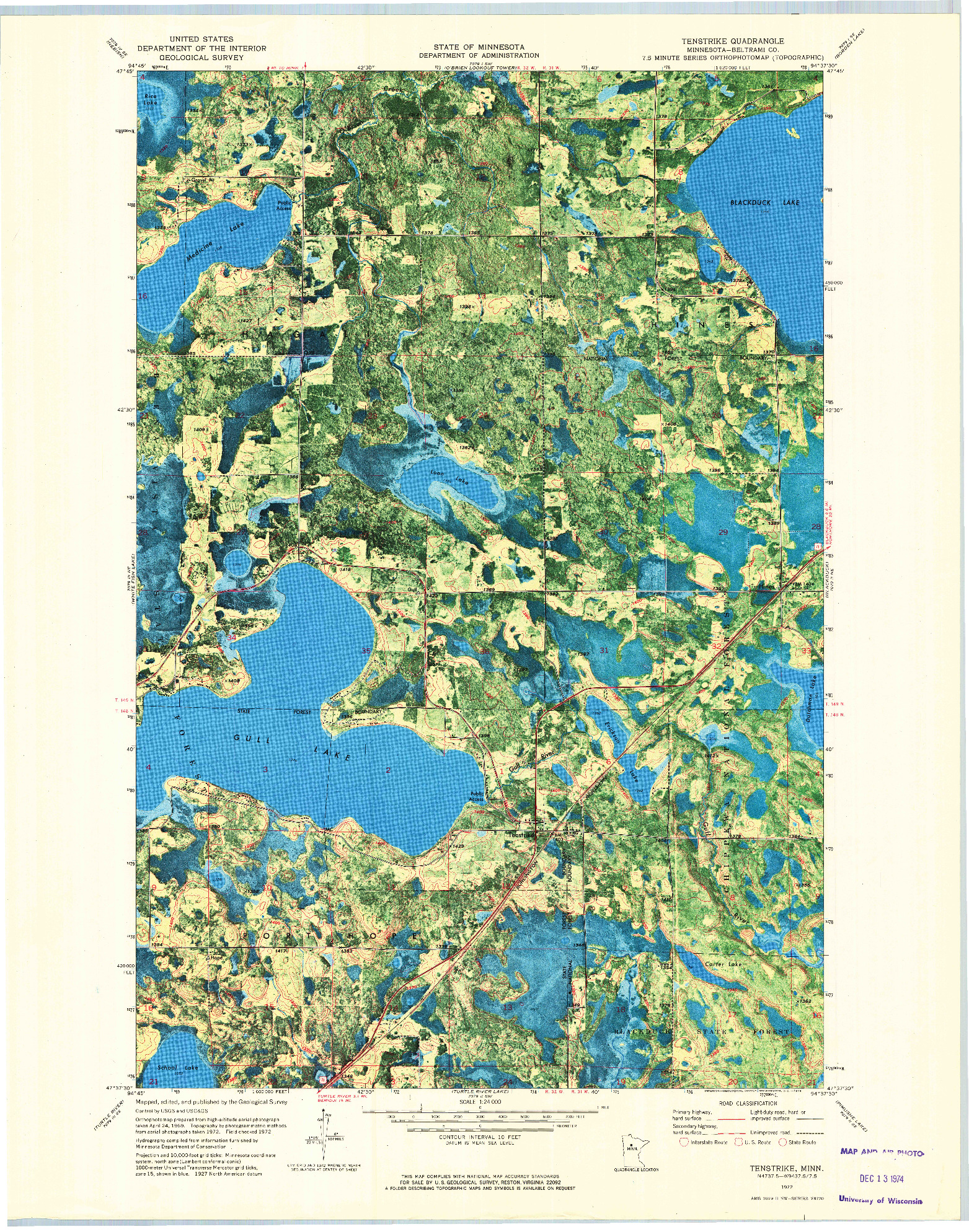 USGS 1:24000-SCALE QUADRANGLE FOR TENSTRIKE, MN 1972