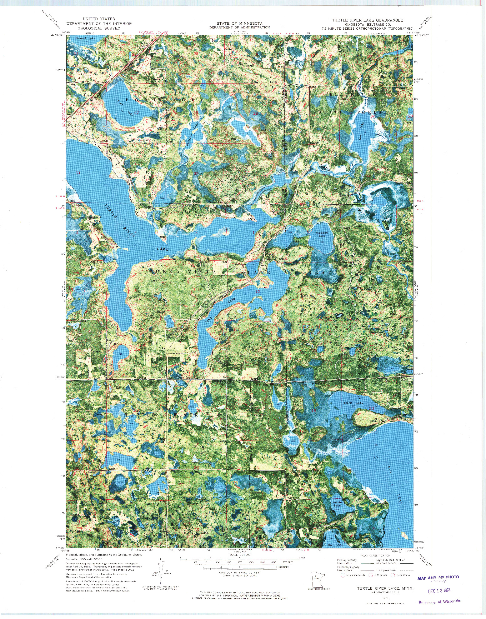 USGS 1:24000-SCALE QUADRANGLE FOR TURTLE RIVER LAKE, MN 1972