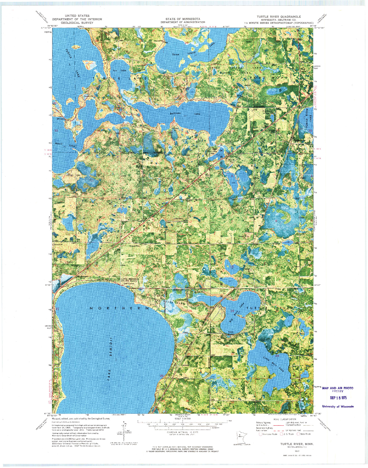 USGS 1:24000-SCALE QUADRANGLE FOR TURTLE RIVER, MN 1972