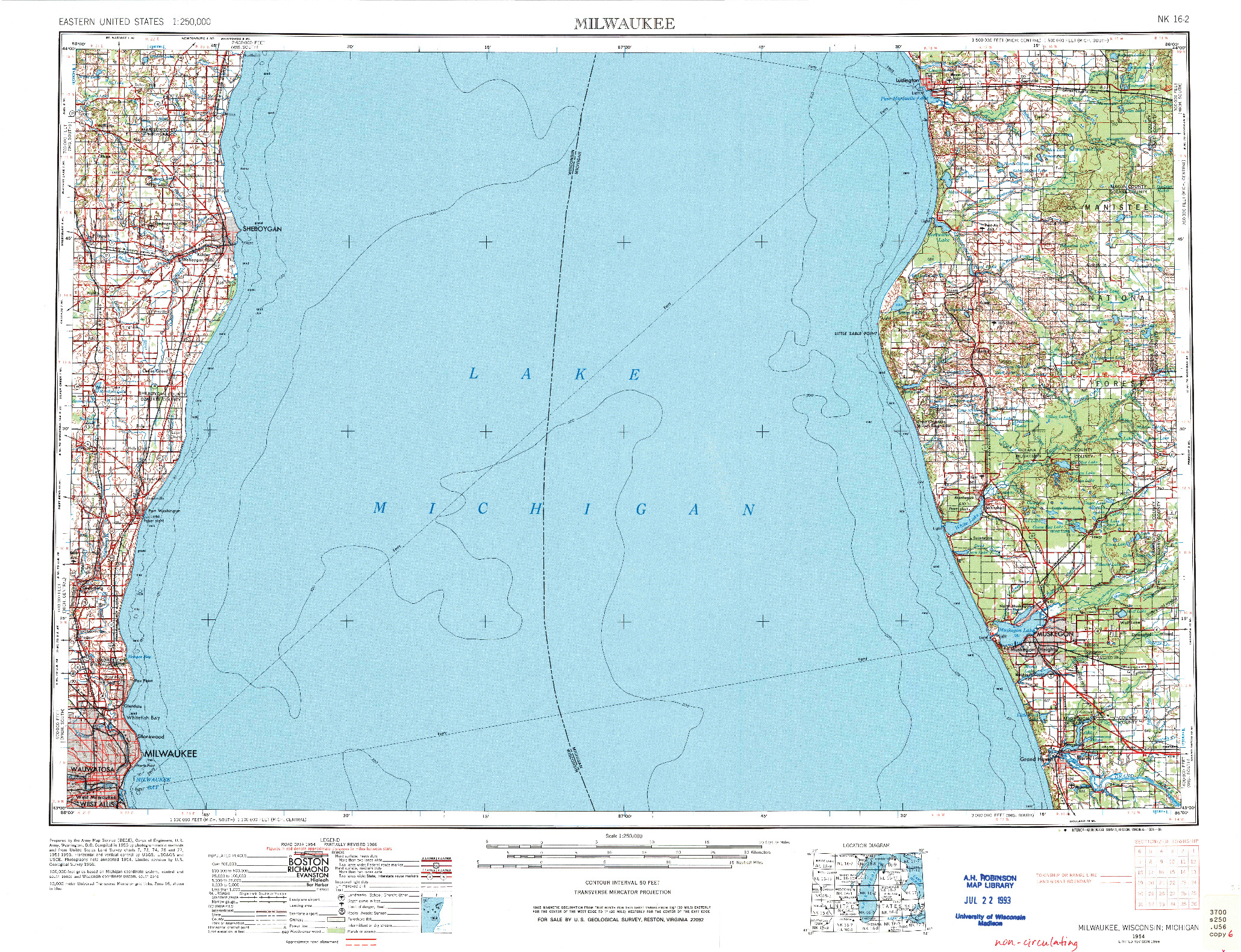 USGS 1:250000-SCALE QUADRANGLE FOR MILWAUKEE, WI 1954