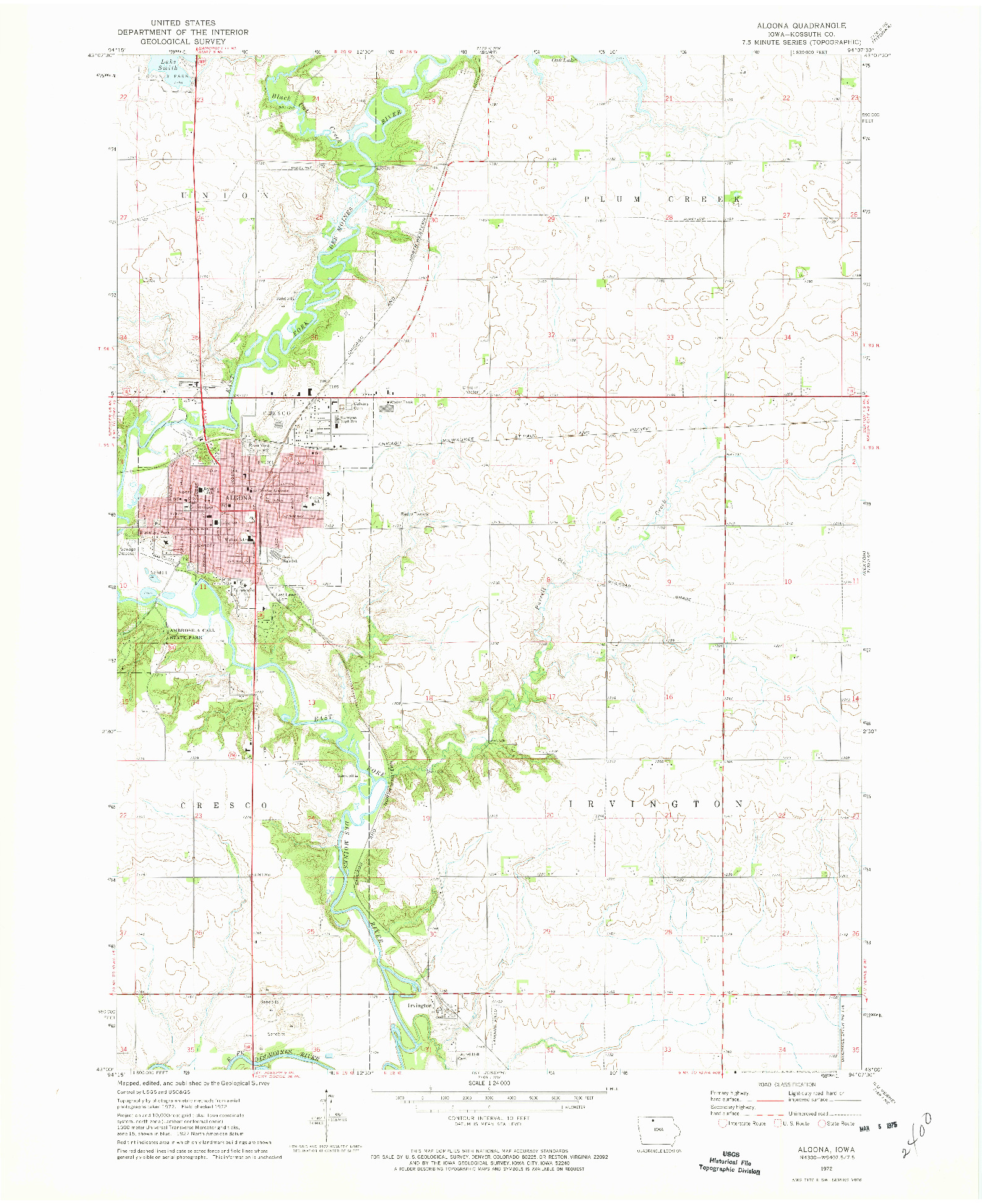 USGS 1:24000-SCALE QUADRANGLE FOR ALGONA, IA 1972