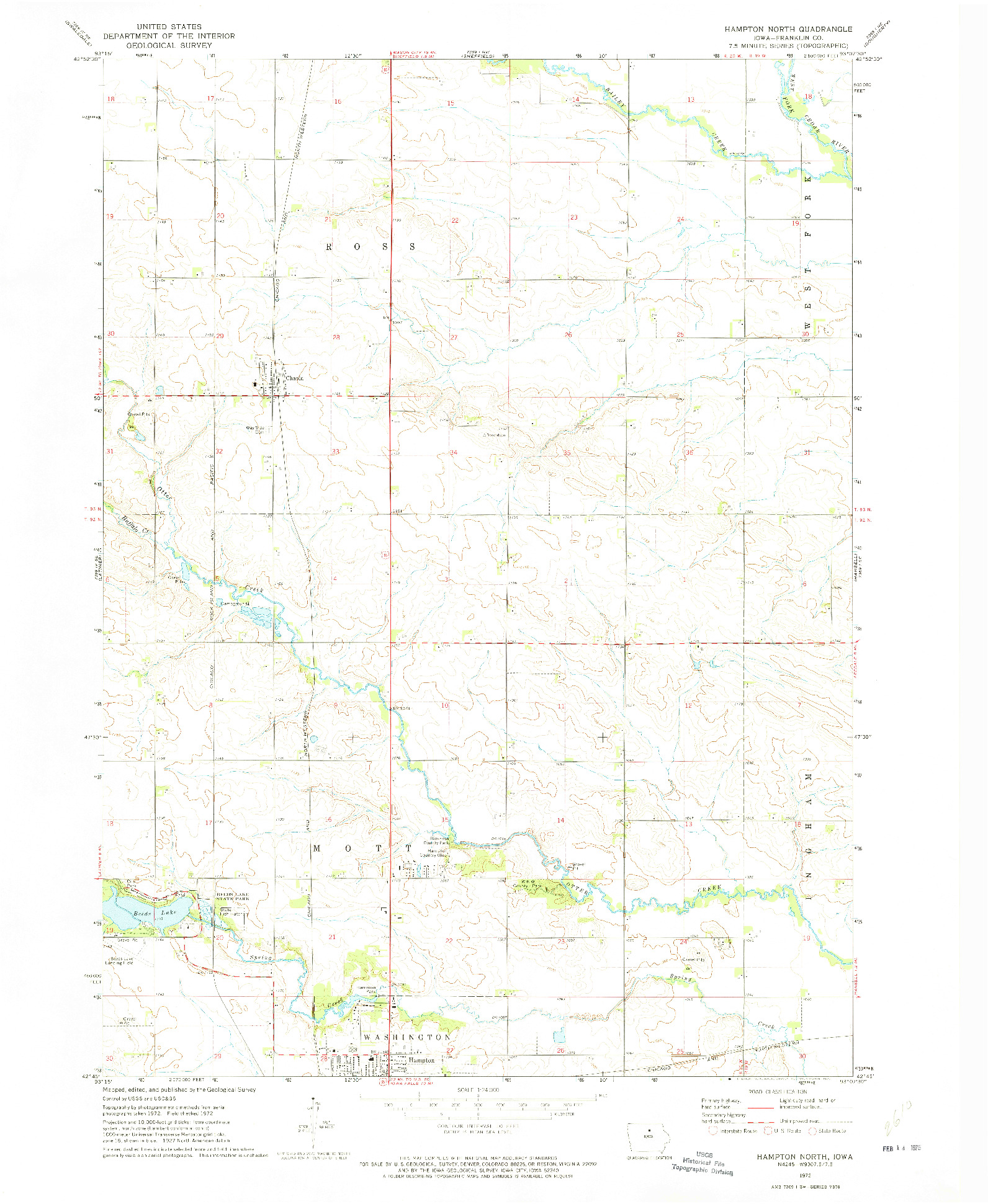 USGS 1:24000-SCALE QUADRANGLE FOR HAMPTON NORTH, IA 1972