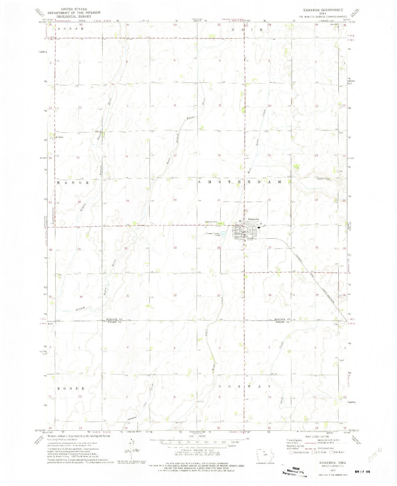 USGS 1:24000-SCALE QUADRANGLE FOR KANAWHA, IA 1972