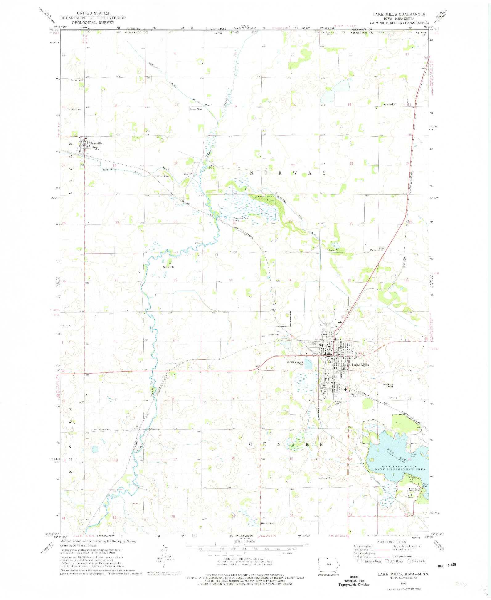 USGS 1:24000-SCALE QUADRANGLE FOR LAKE MILLS, IA 1972