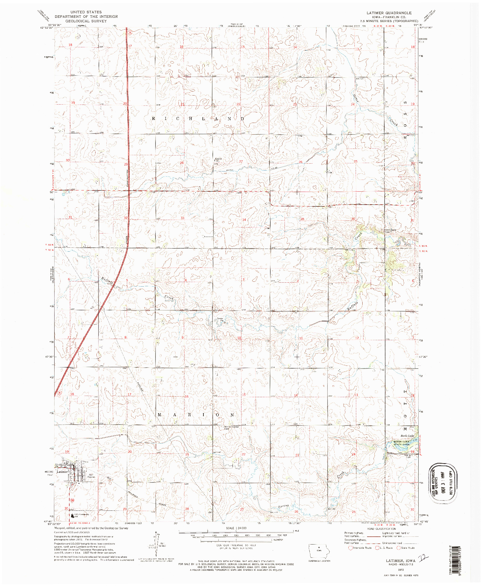 USGS 1:24000-SCALE QUADRANGLE FOR LATIMER, IA 1972