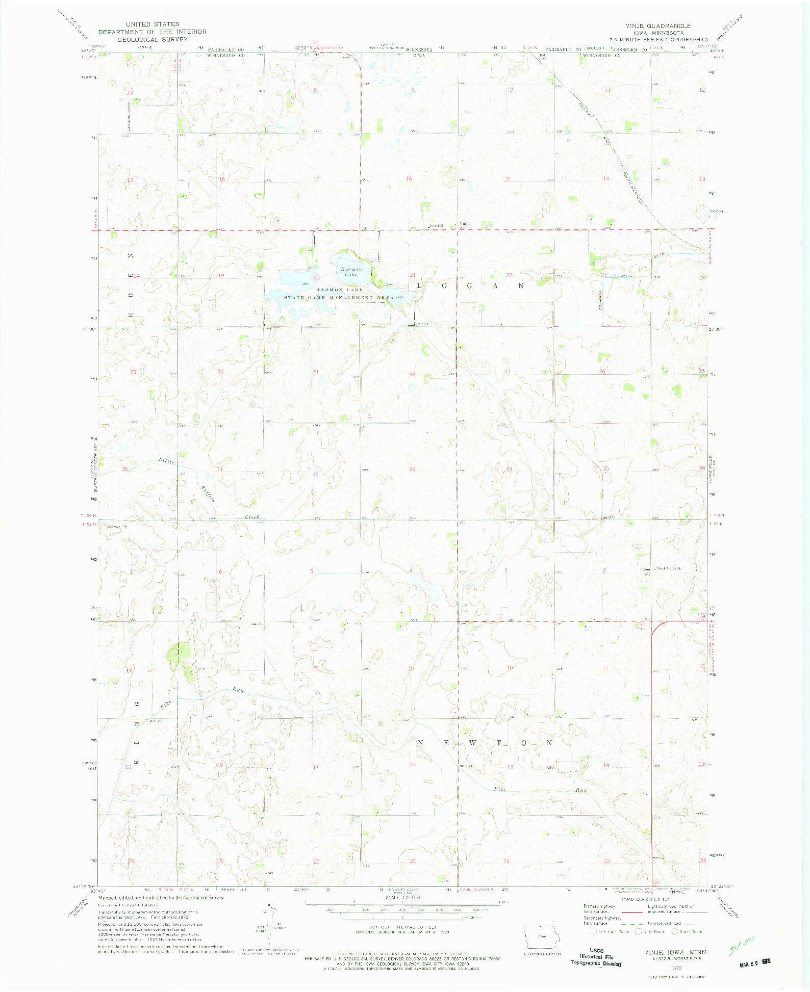 USGS 1:24000-SCALE QUADRANGLE FOR VINJE, IA 1972