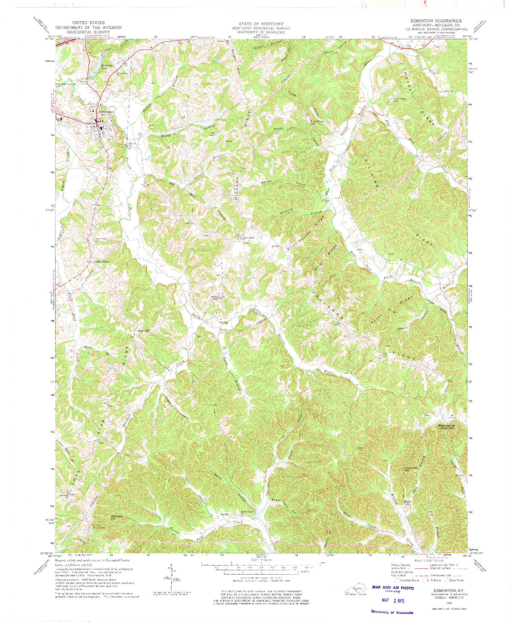 USGS 1:24000-SCALE QUADRANGLE FOR EDMONTON, KY 1974