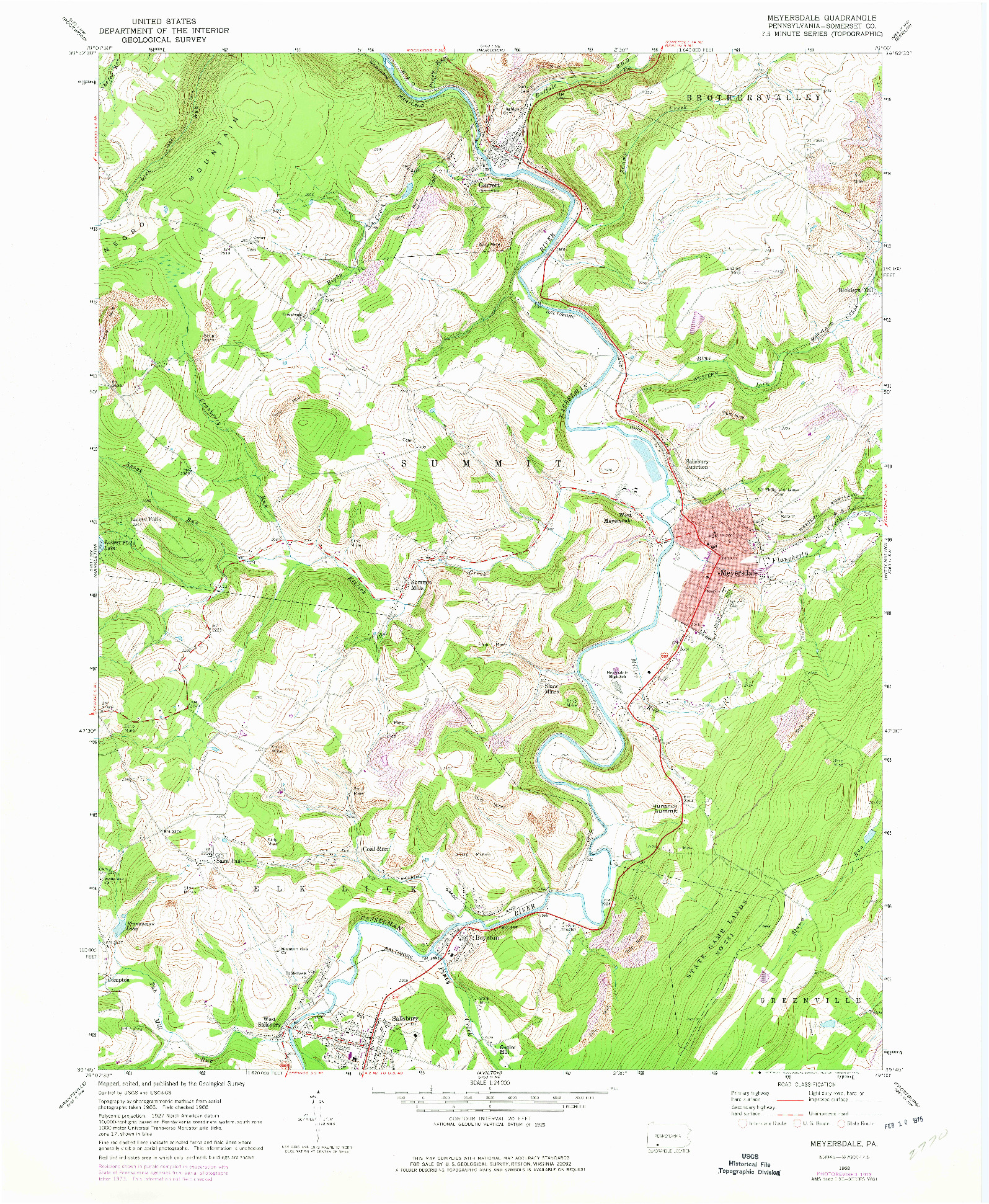 USGS 1:24000-SCALE QUADRANGLE FOR MEYERSDALE, PA 1968