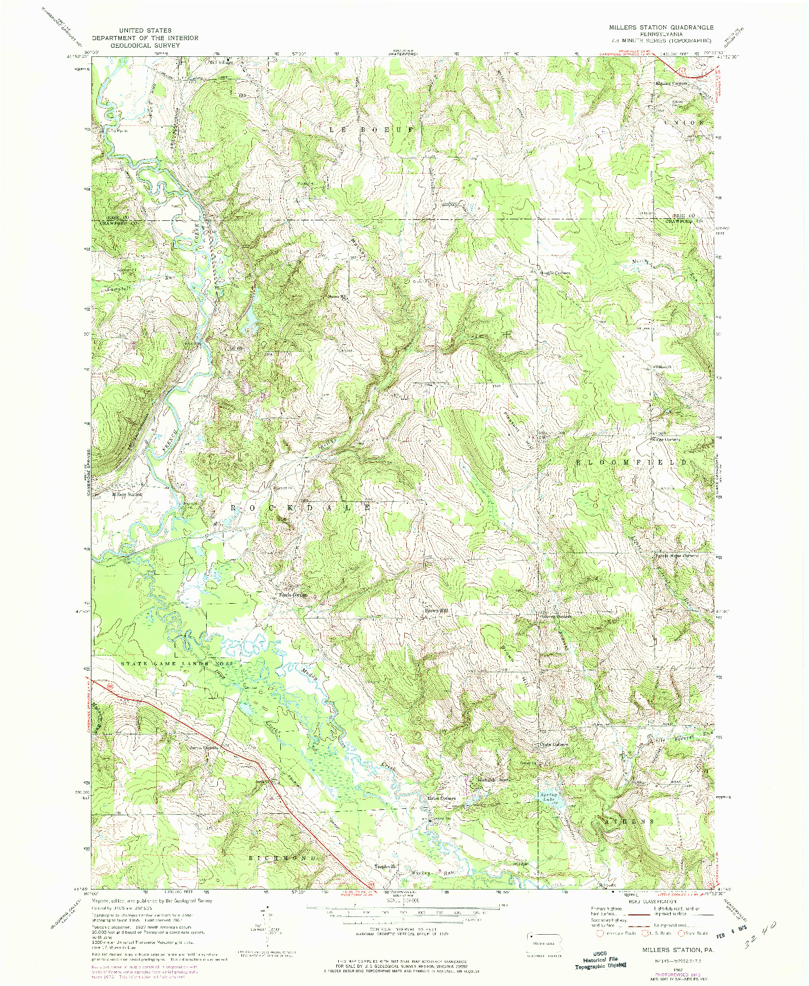 USGS 1:24000-SCALE QUADRANGLE FOR MILLERS STATION, PA 1967