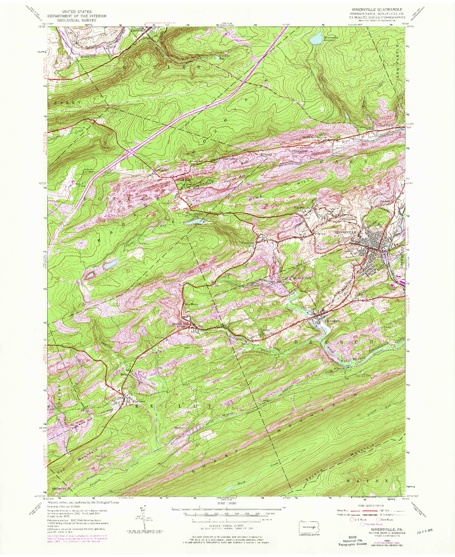 USGS 1:24000-SCALE QUADRANGLE FOR MINERSVILLE, PA 1955