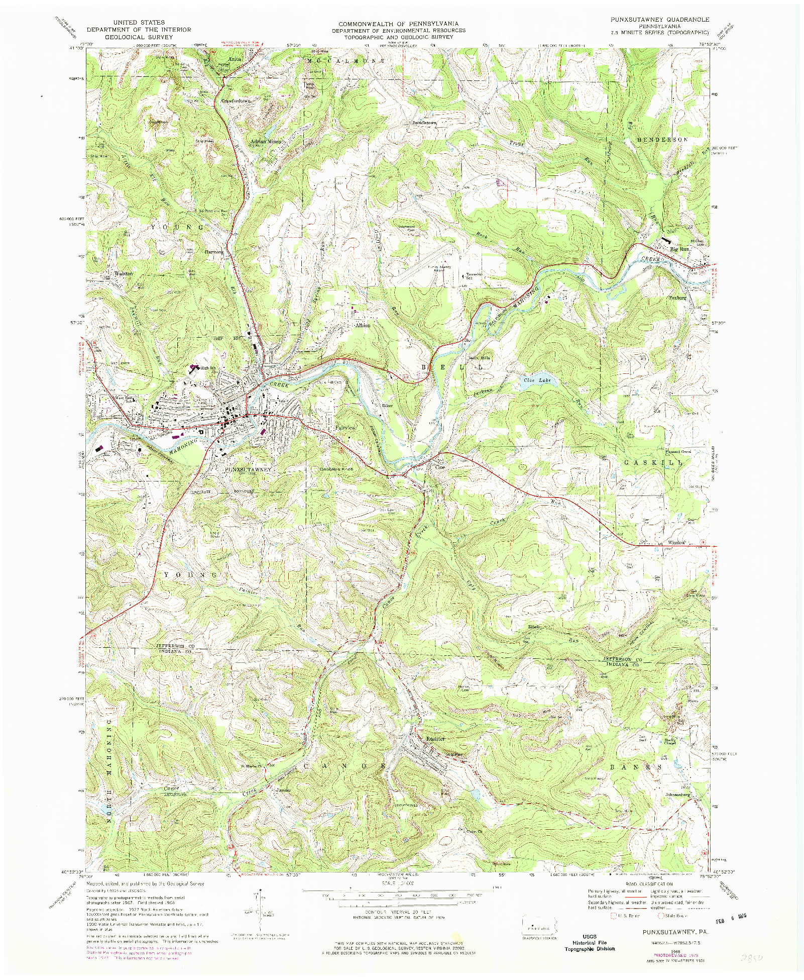 USGS 1:24000-SCALE QUADRANGLE FOR PUNXSUTAWNEY, PA 1968