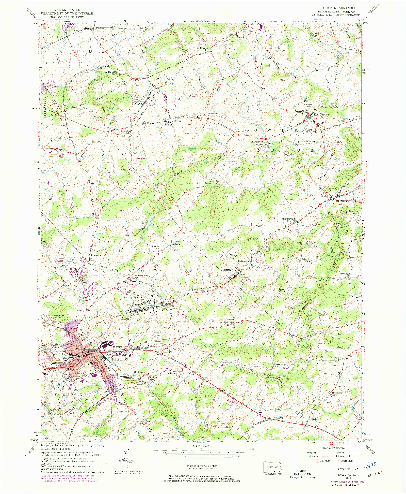 USGS 1:24000-SCALE QUADRANGLE FOR RED LION, PA 1953