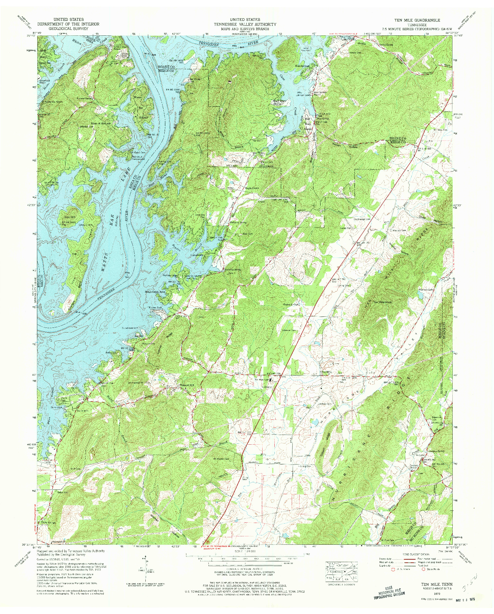 USGS 1:24000-SCALE QUADRANGLE FOR TEN MILE, TN 1973