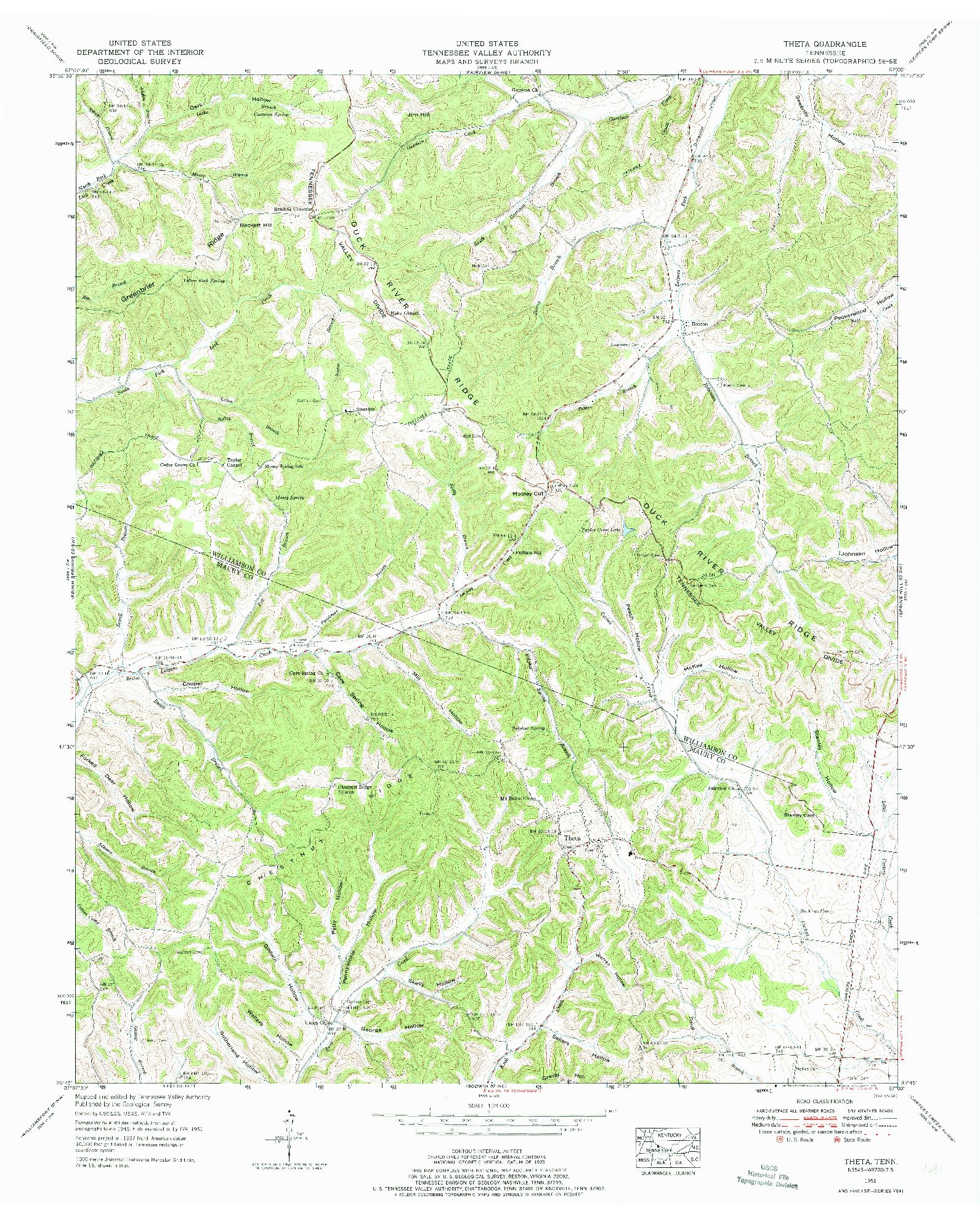 USGS 1:24000-SCALE QUADRANGLE FOR THETA, TN 1951