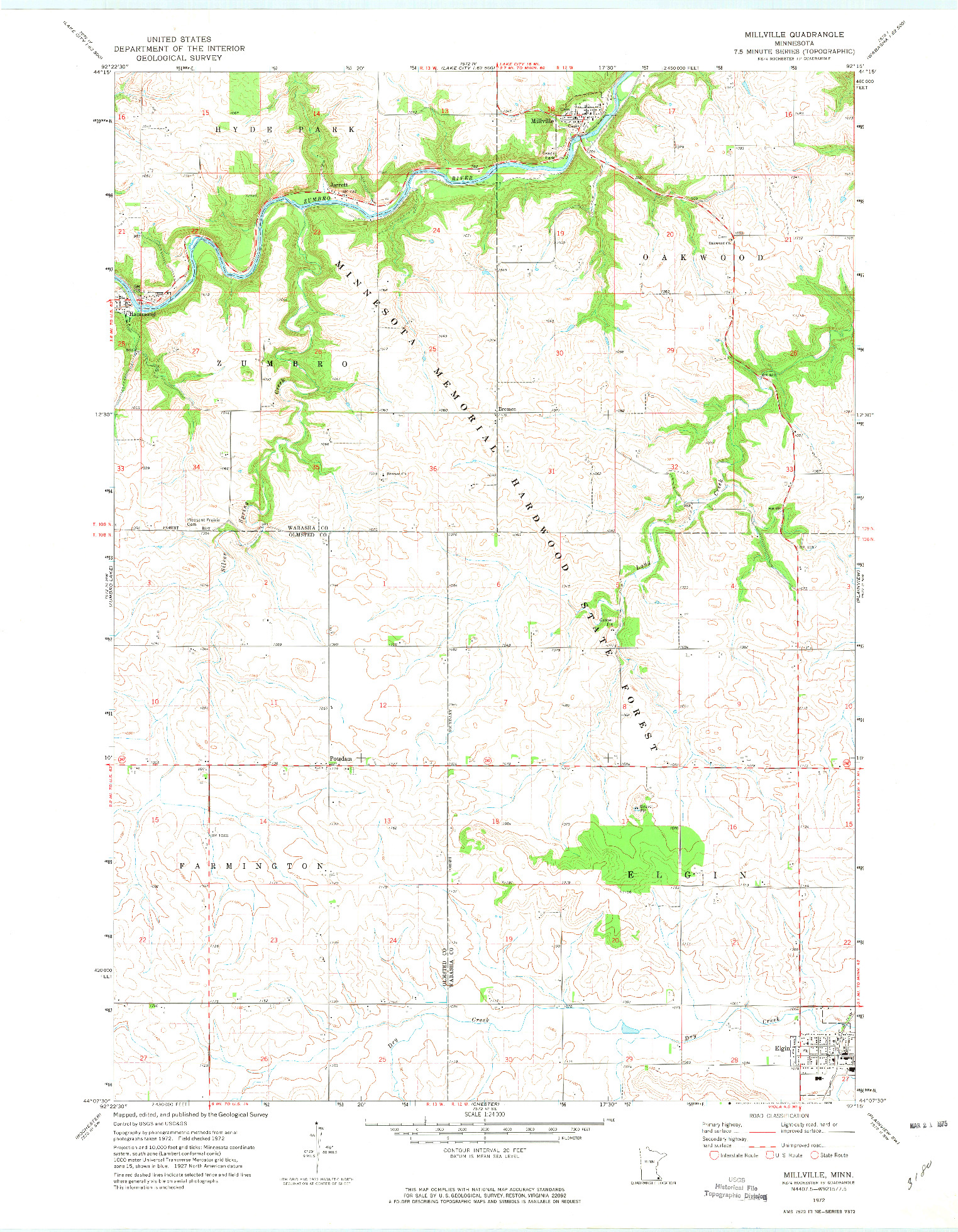 USGS 1:24000-SCALE QUADRANGLE FOR MILLVILLE, MN 1972