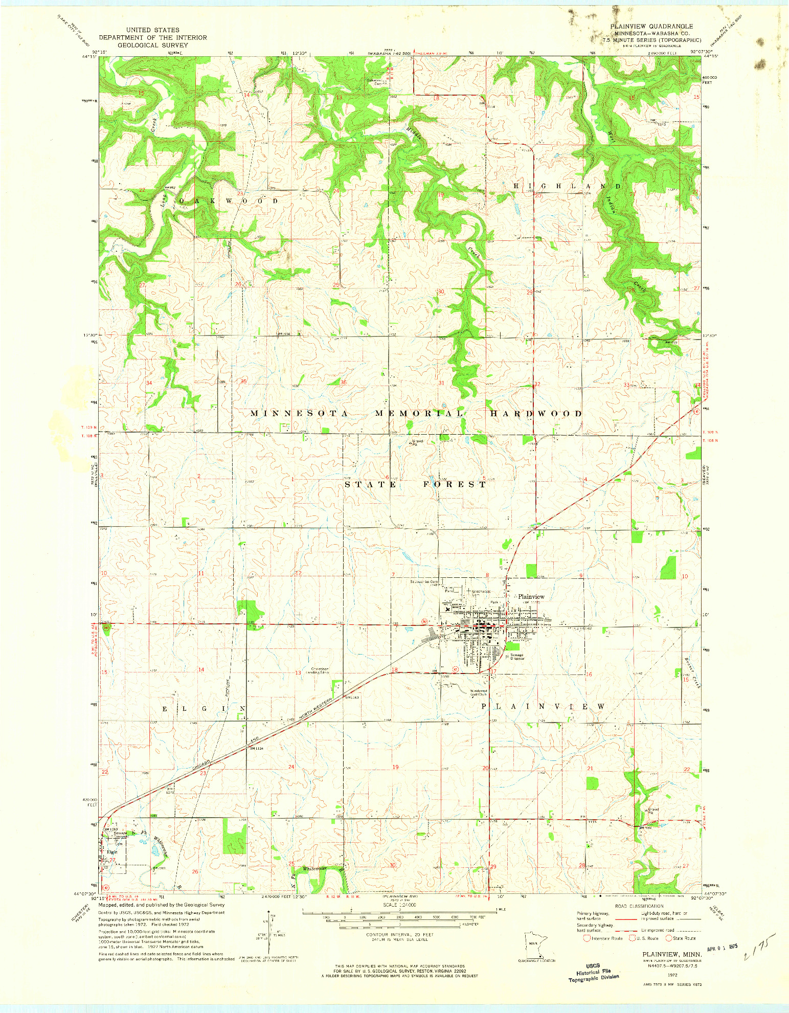 USGS 1:24000-SCALE QUADRANGLE FOR PLAINVIEW, MN 1972