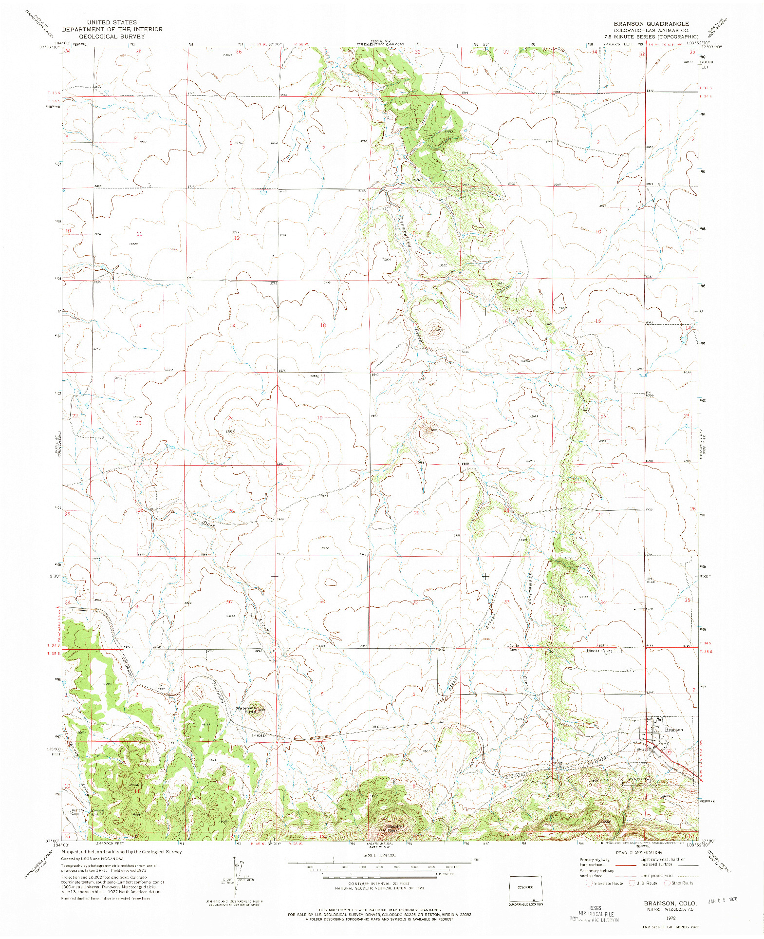 USGS 1:24000-SCALE QUADRANGLE FOR BRANSON, CO 1972