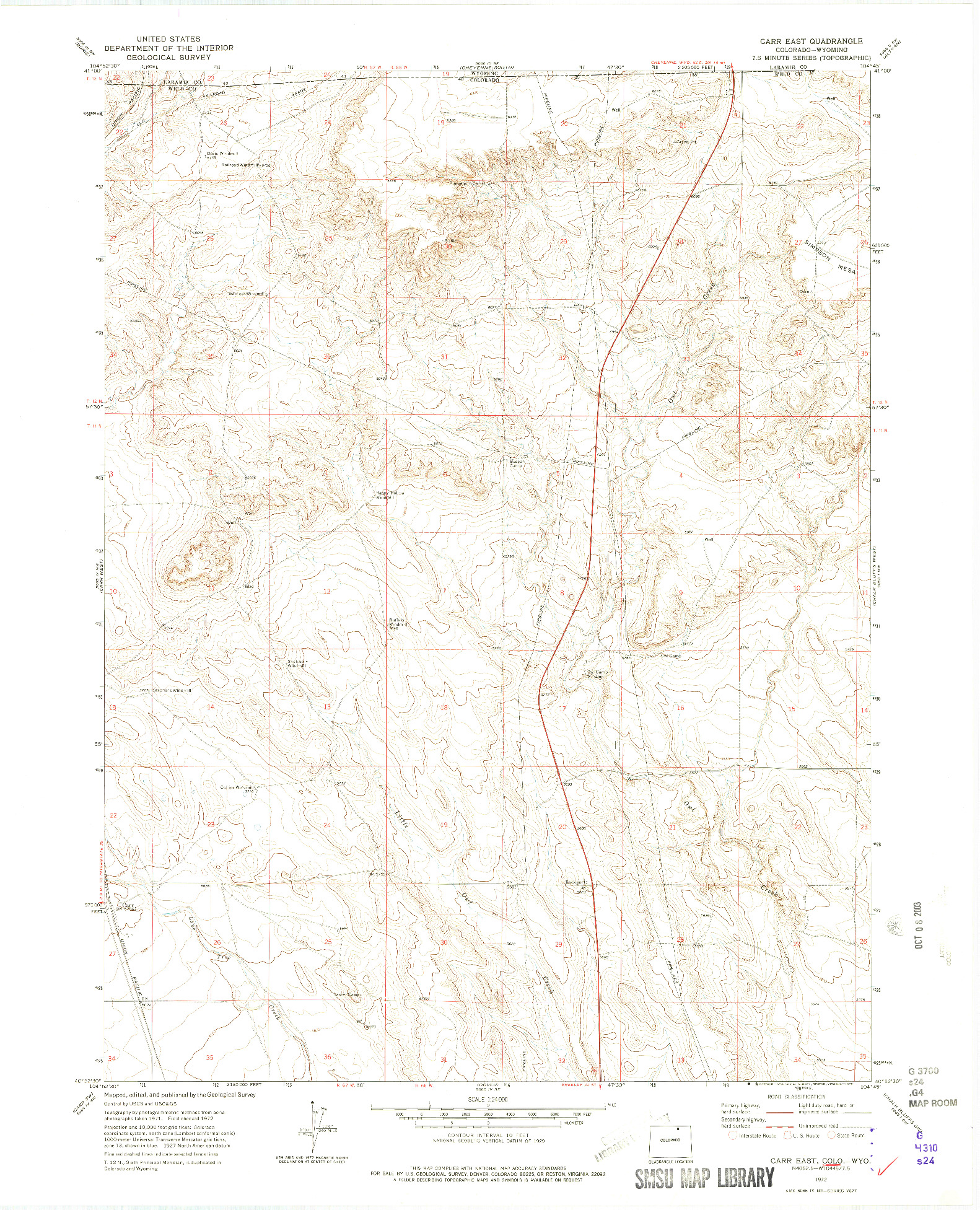 USGS 1:24000-SCALE QUADRANGLE FOR CARR EAST, CO 1972