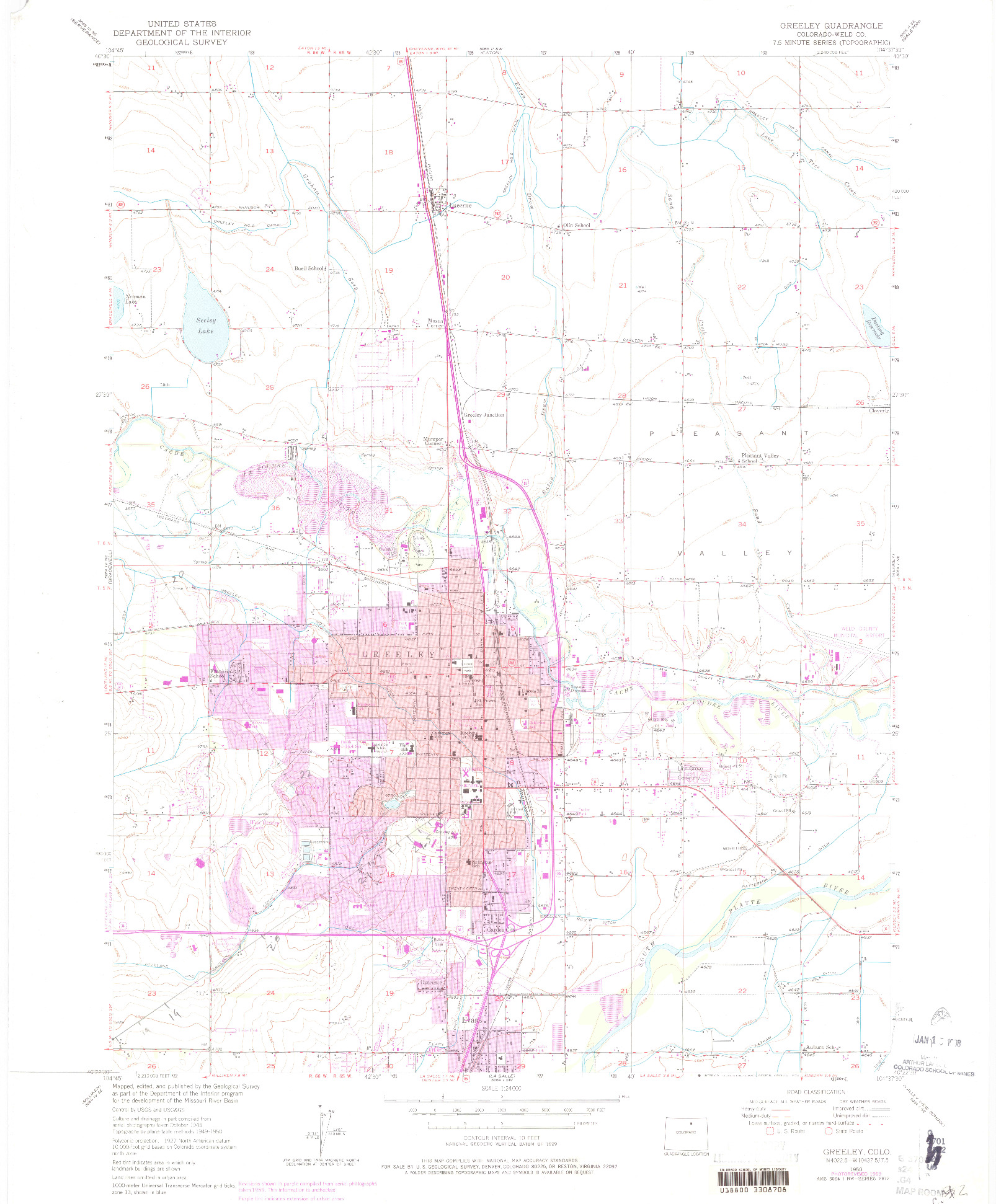 USGS 1:24000-SCALE QUADRANGLE FOR GREELEY, CO 1950