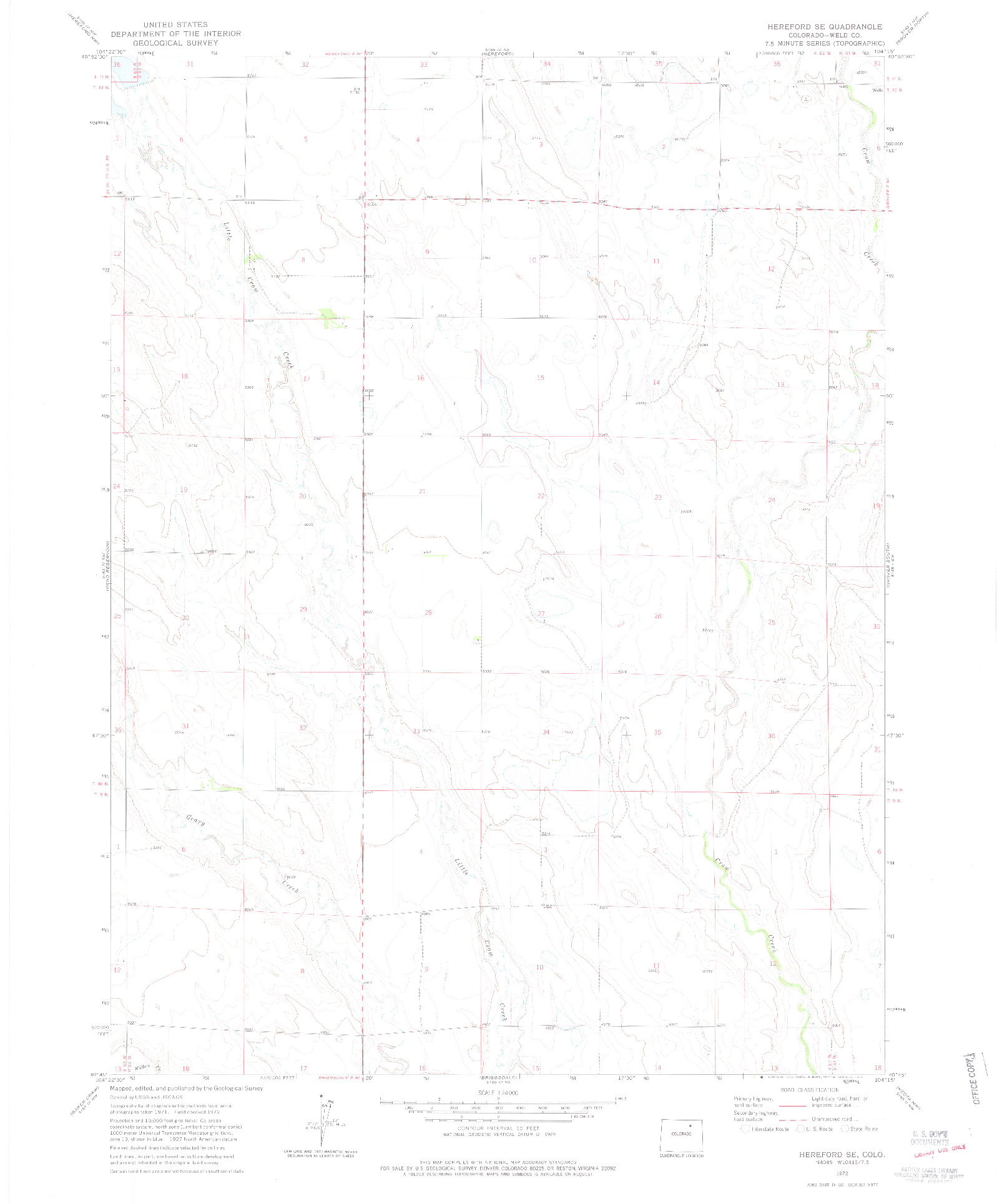 USGS 1:24000-SCALE QUADRANGLE FOR HEREFORD SE, CO 1972