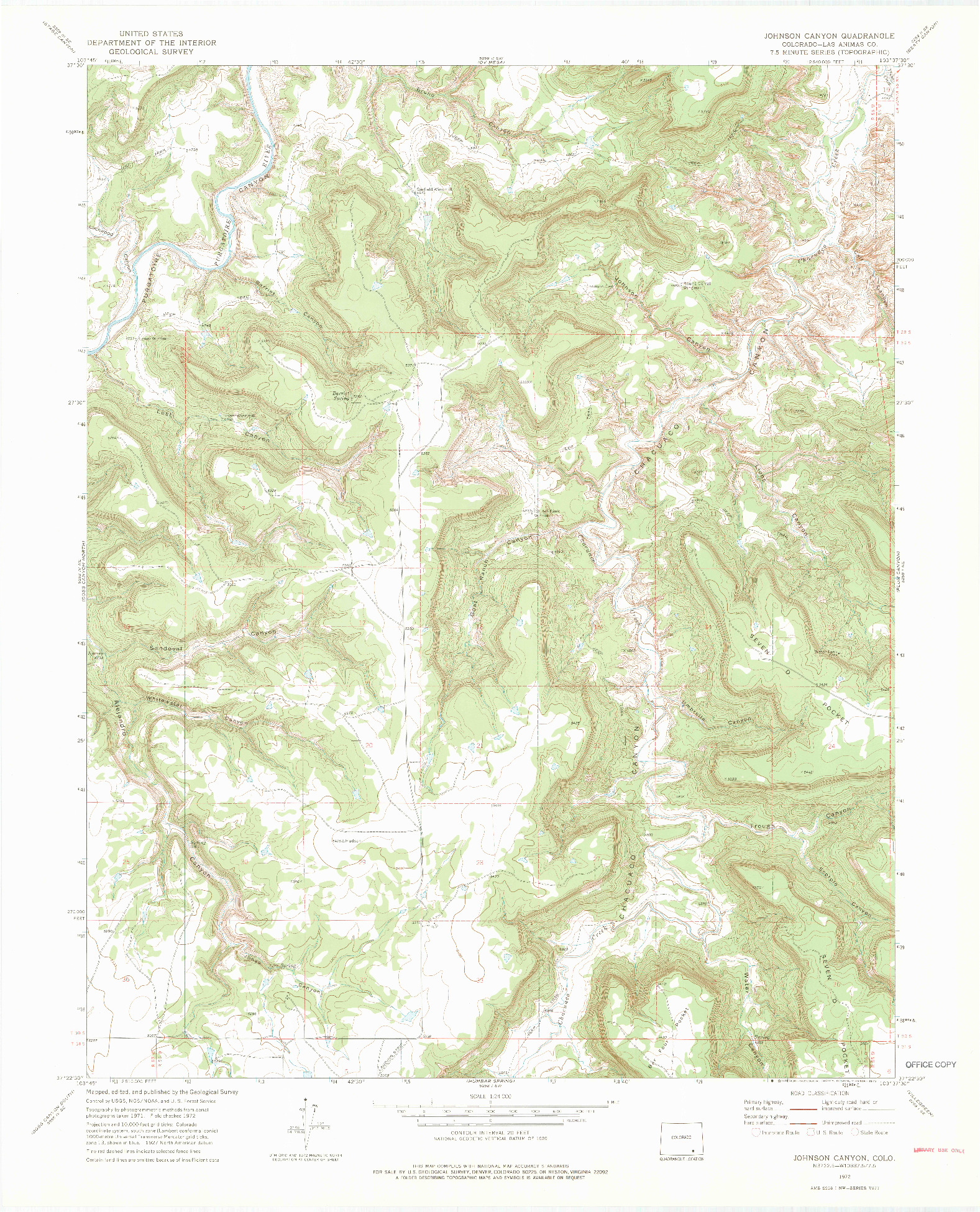 USGS 1:24000-SCALE QUADRANGLE FOR JOHNSON CANYON, CO 1972