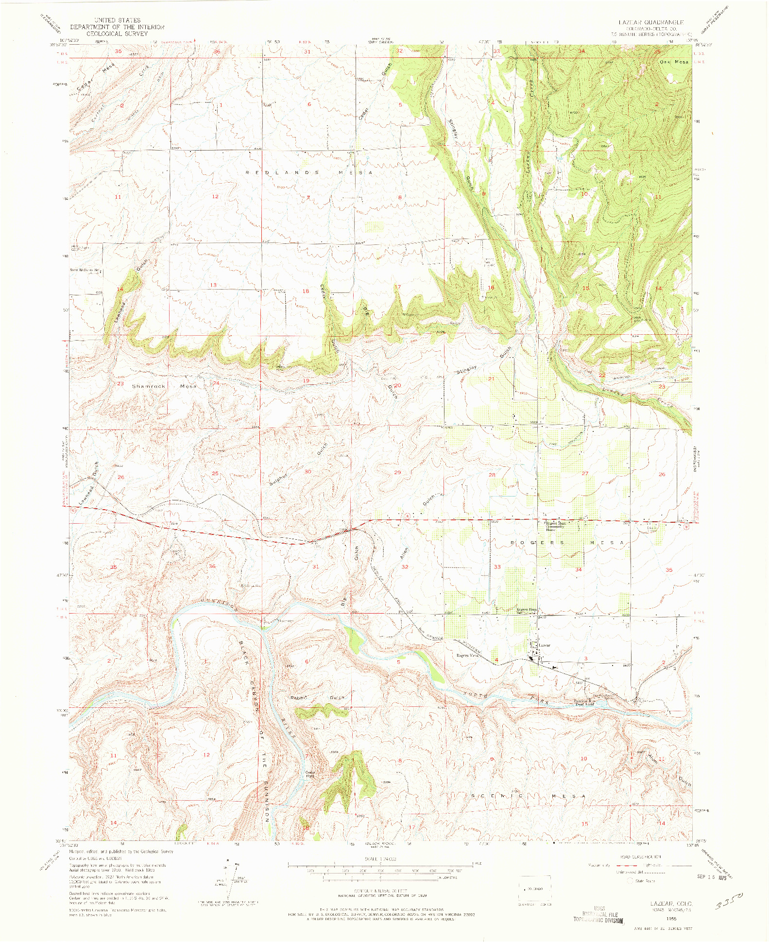 USGS 1:24000-SCALE QUADRANGLE FOR LAZEAR, CO 1955