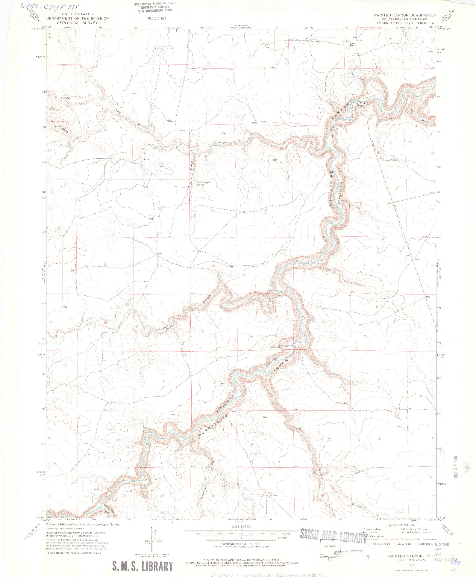 USGS 1:24000-SCALE QUADRANGLE FOR PAINTED CANYON, CO 1972