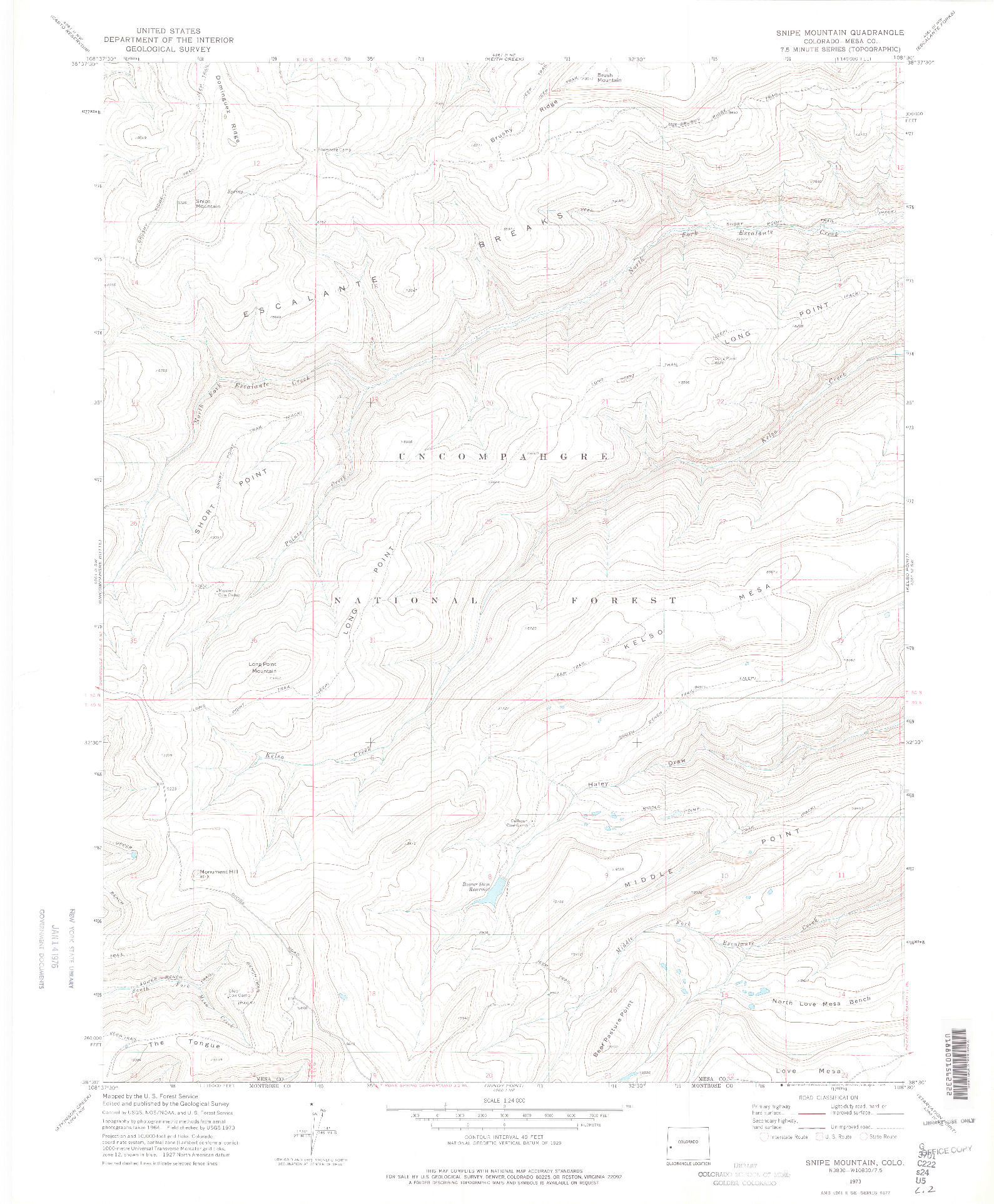 USGS 1:24000-SCALE QUADRANGLE FOR SNIPE MOUNTAIN, CO 1973